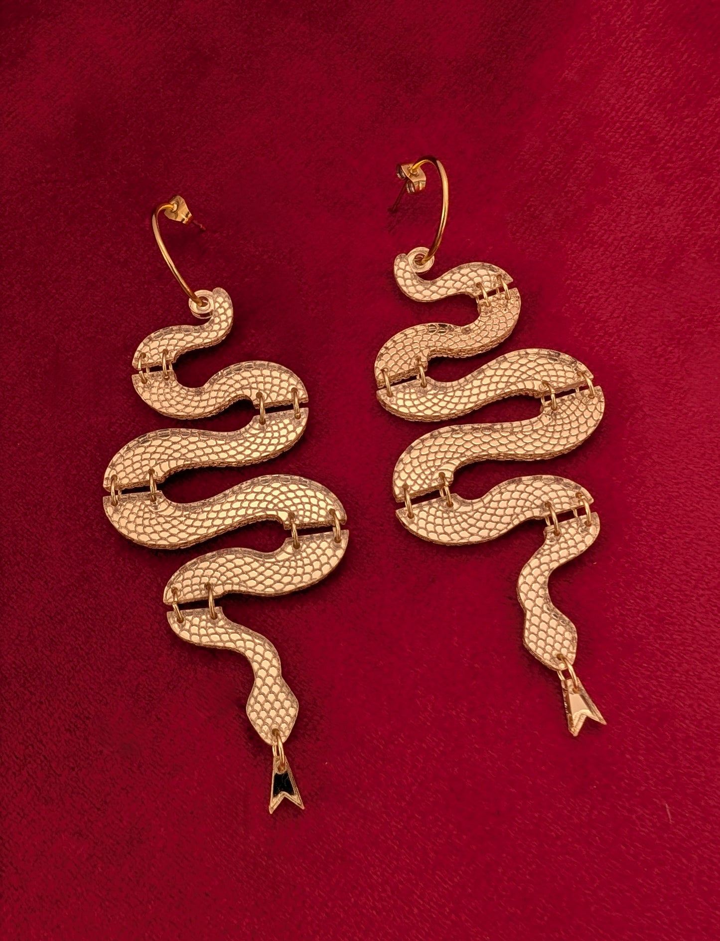 PRE ORDER Statement Snake Earrings - Gold, iridescent, red or silver, green (ask for different coloured tongues via basket notes).
