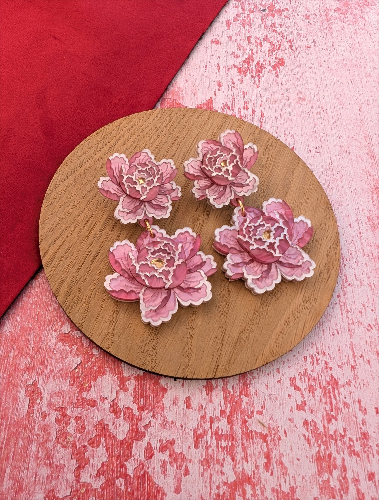 PRE ORDER Peony Inspired Statement Flower Earrings PALE PINK