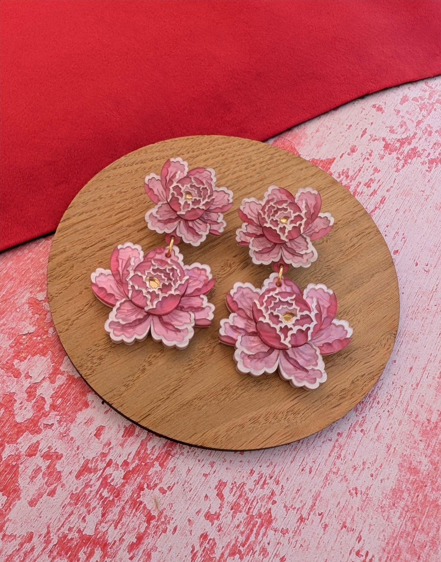 PRE ORDER Peony Inspired Statement Flower Earrings PALE PINK