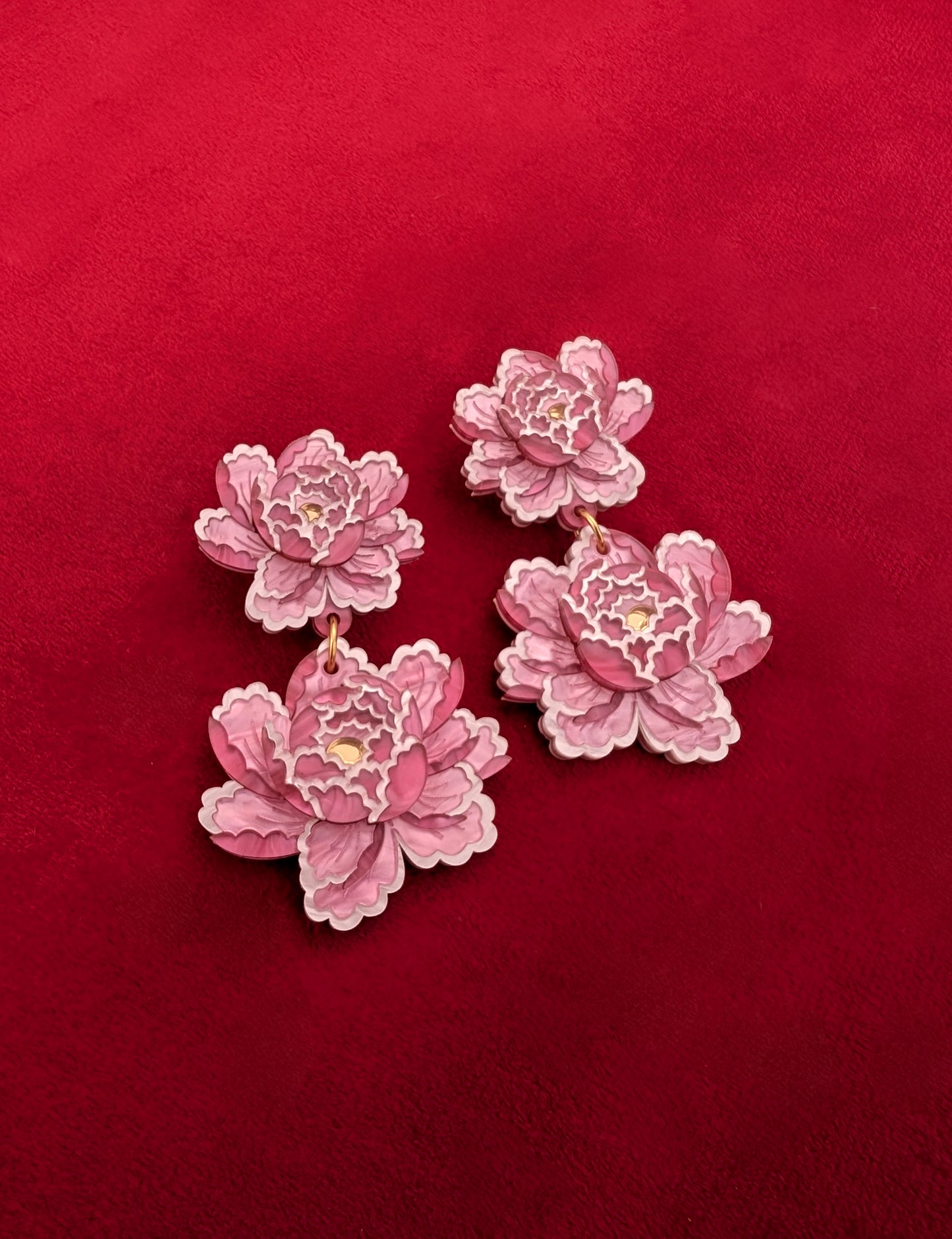 PRE ORDER Peony Inspired Statement Flower Earrings PALE PINK