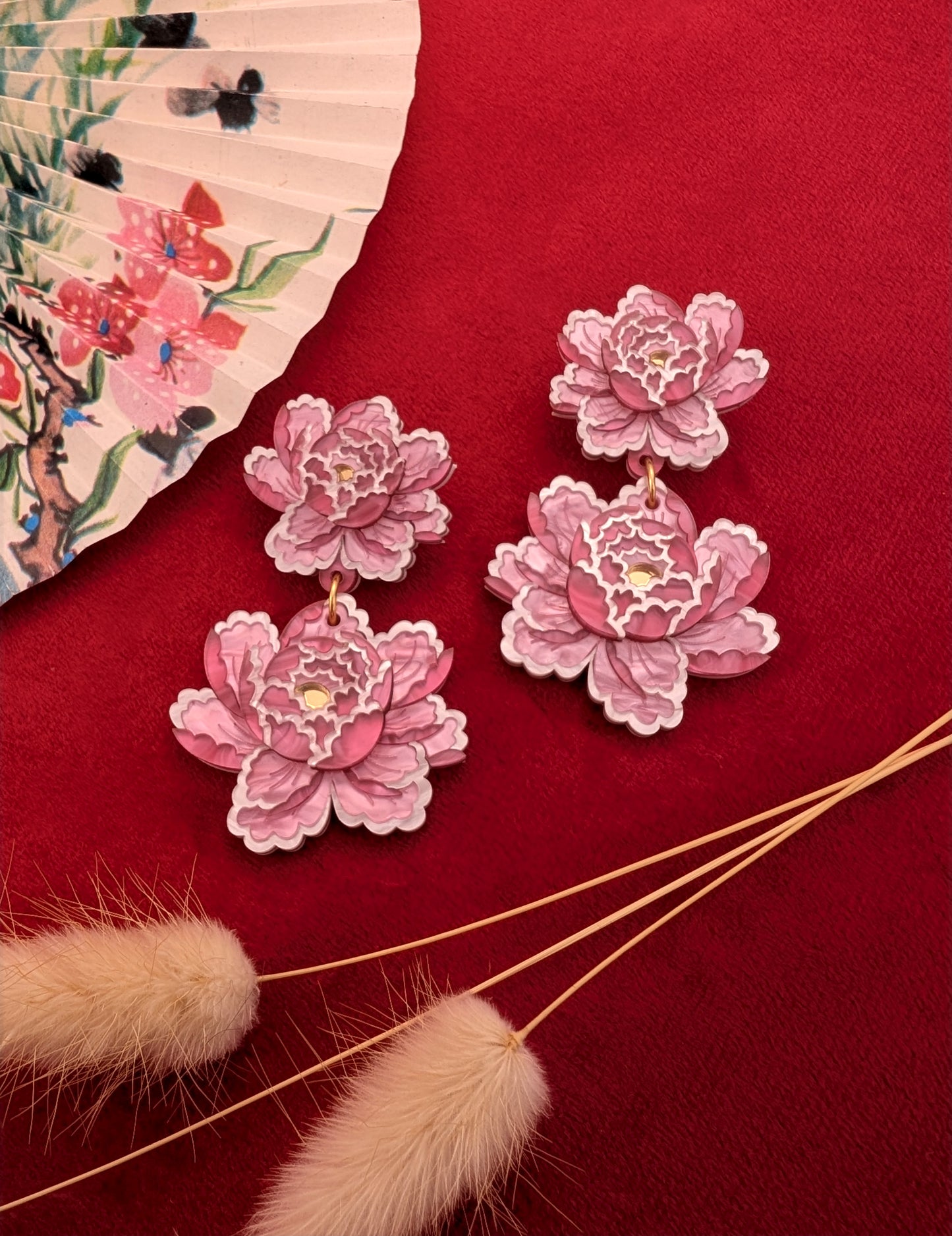 PRE ORDER Peony Inspired Statement Flower Earrings PALE PINK