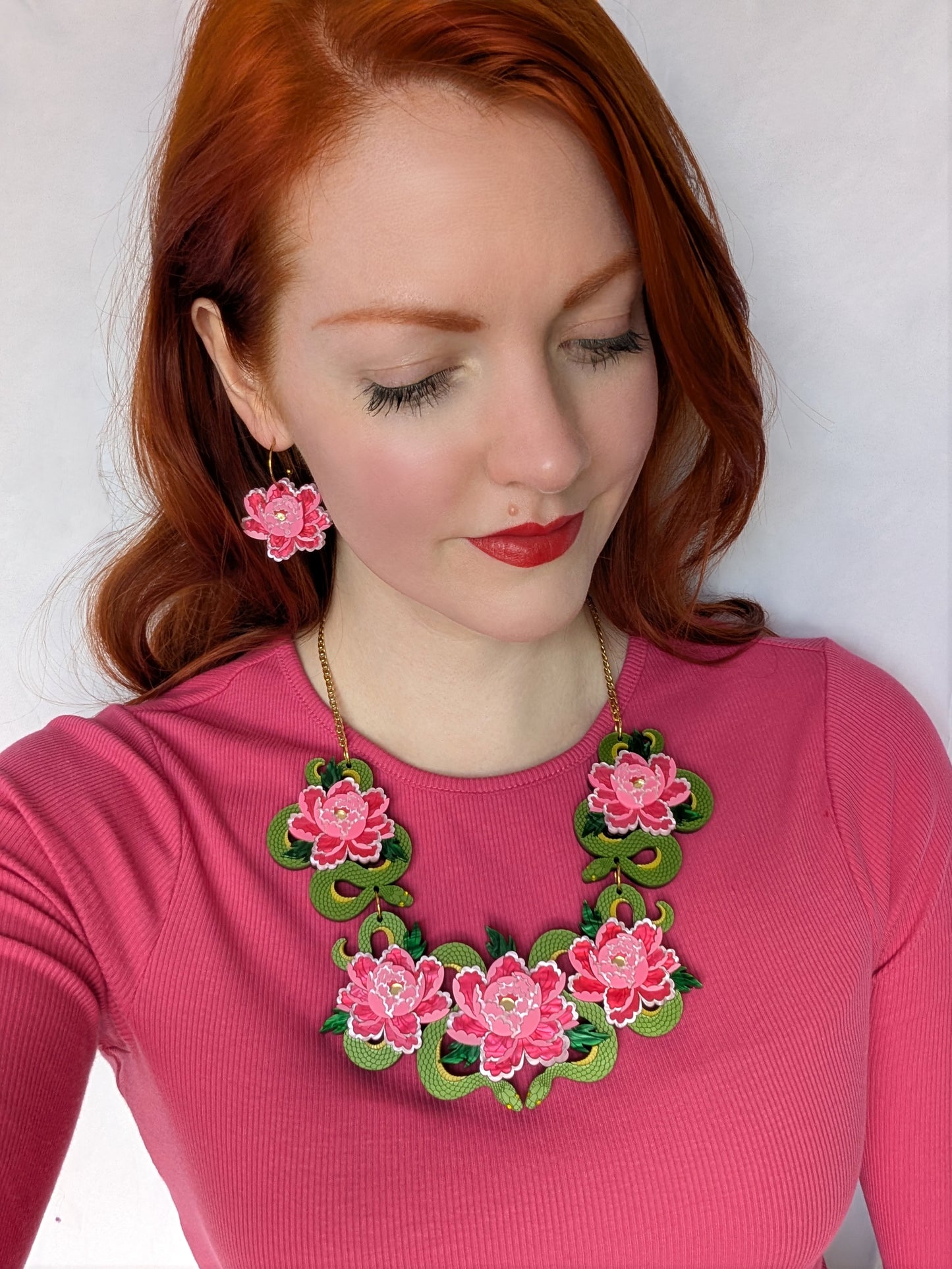 PRE ORDER Peony Inspired Single Flower Earrings BRIGHT PINK
