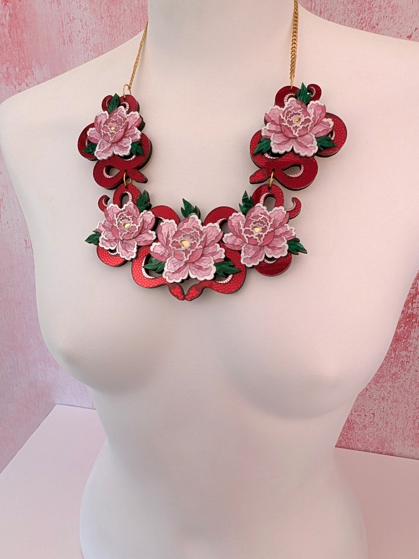 PRE ORDER Statement Snakes & Florals Necklace RED