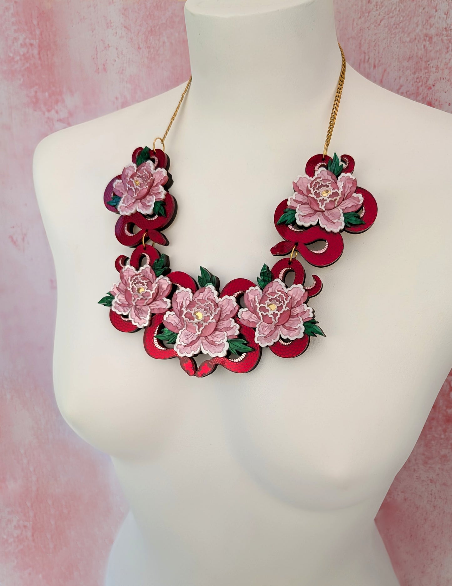 PRE ORDER Statement Snakes & Florals Necklace RED