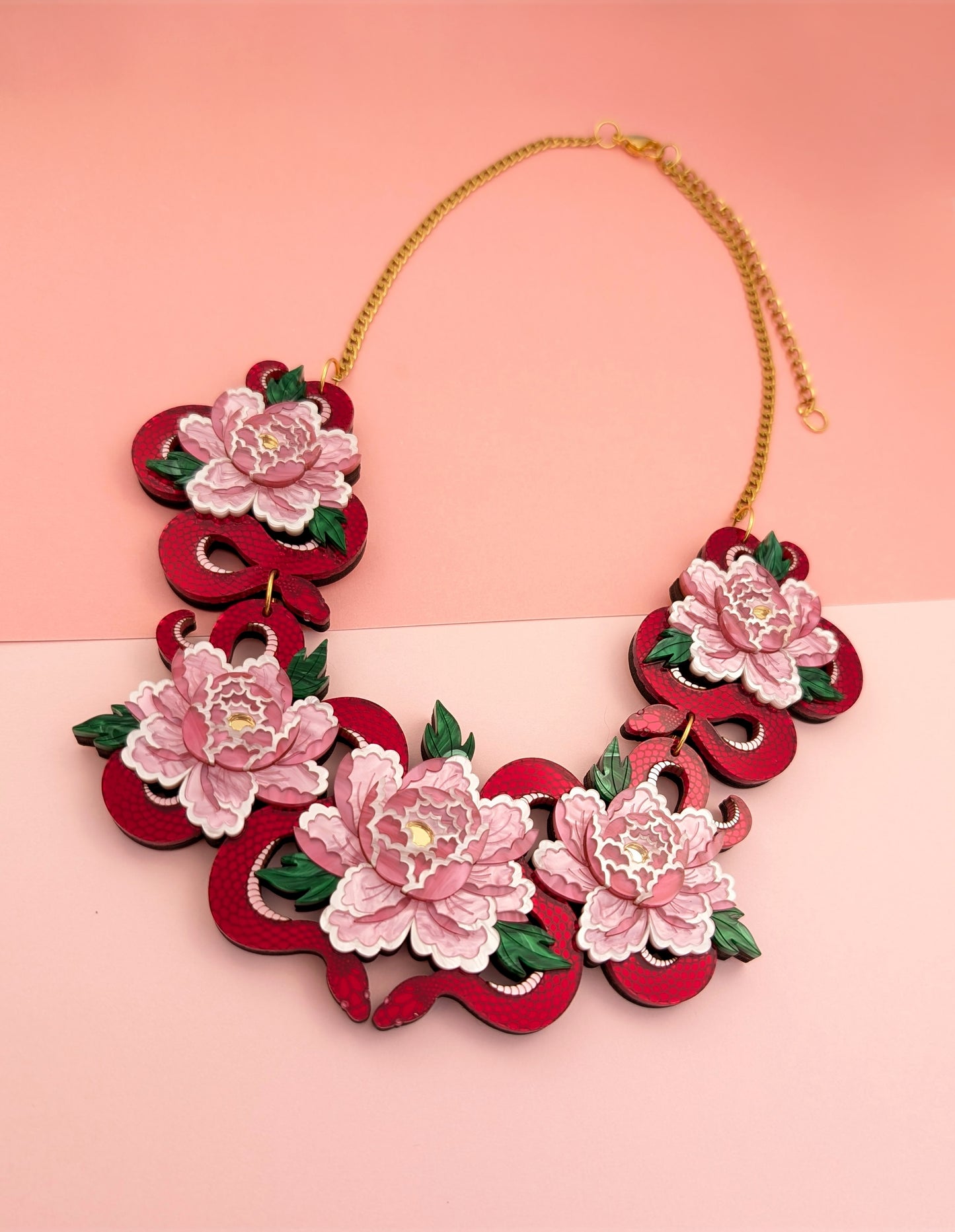 PRE ORDER Statement Snakes & Florals Necklace RED