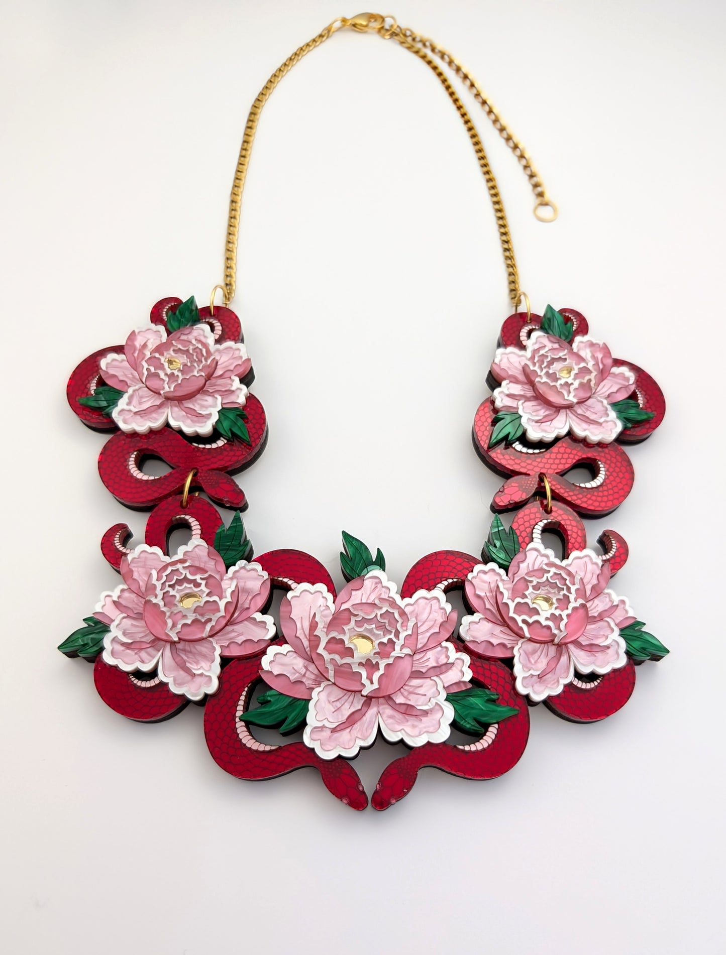 PRE ORDER Statement Snakes & Florals Necklace RED