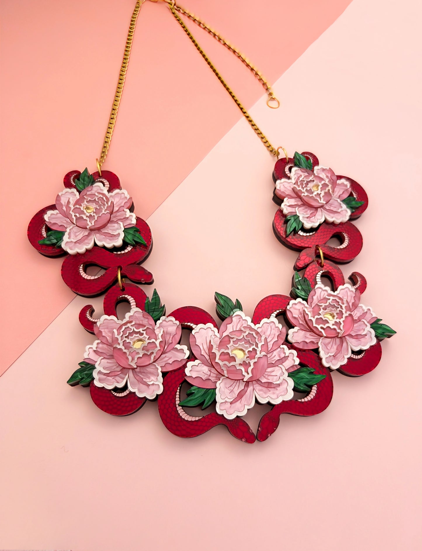 PRE ORDER Statement Snakes & Florals Necklace RED
