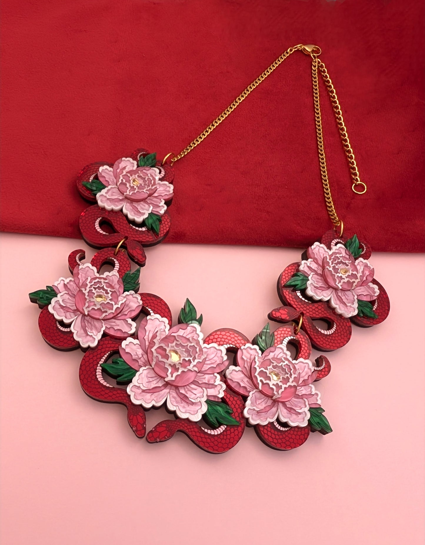 PRE ORDER Statement Snakes & Florals Necklace RED