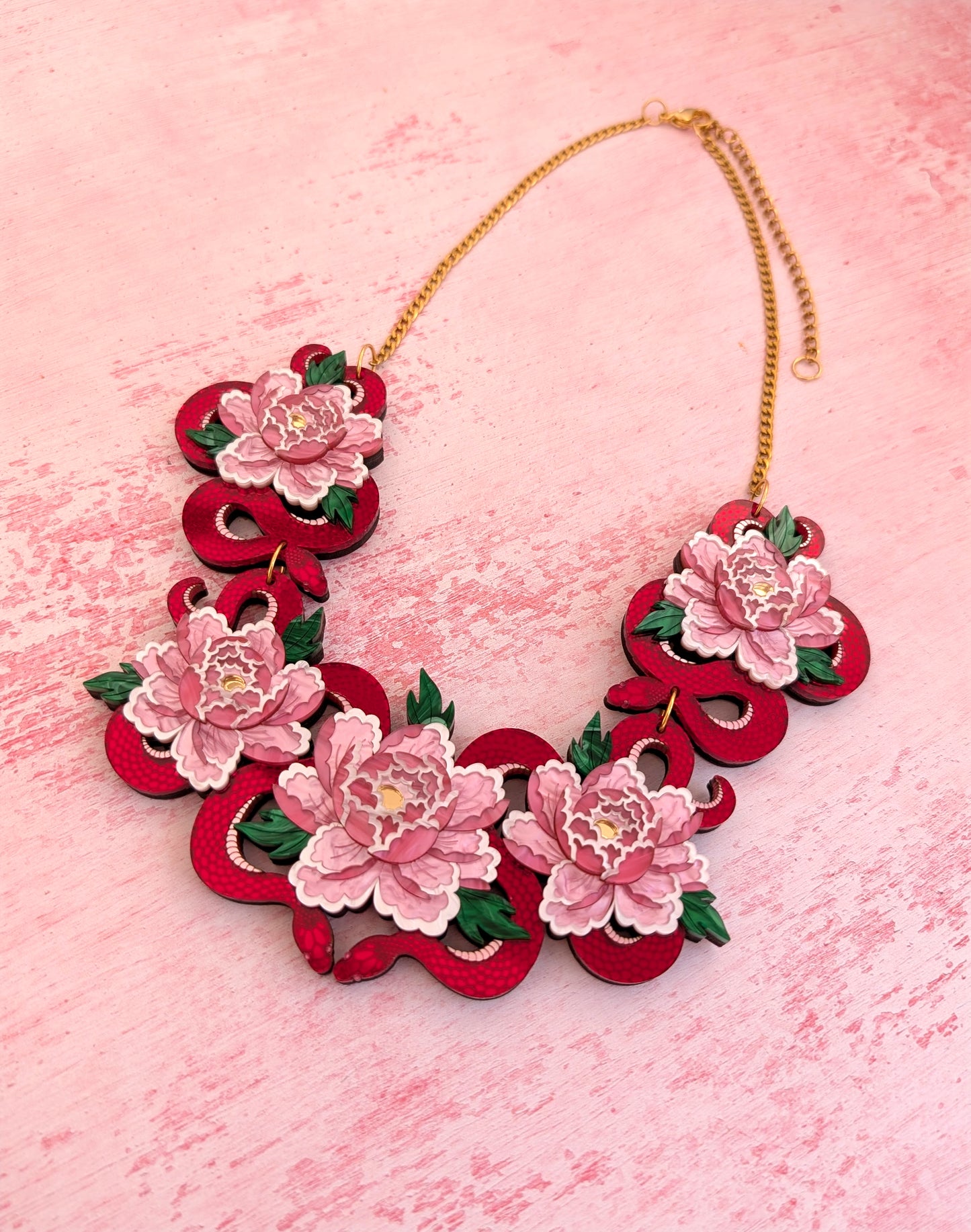 PRE ORDER Statement Snakes & Florals Necklace RED