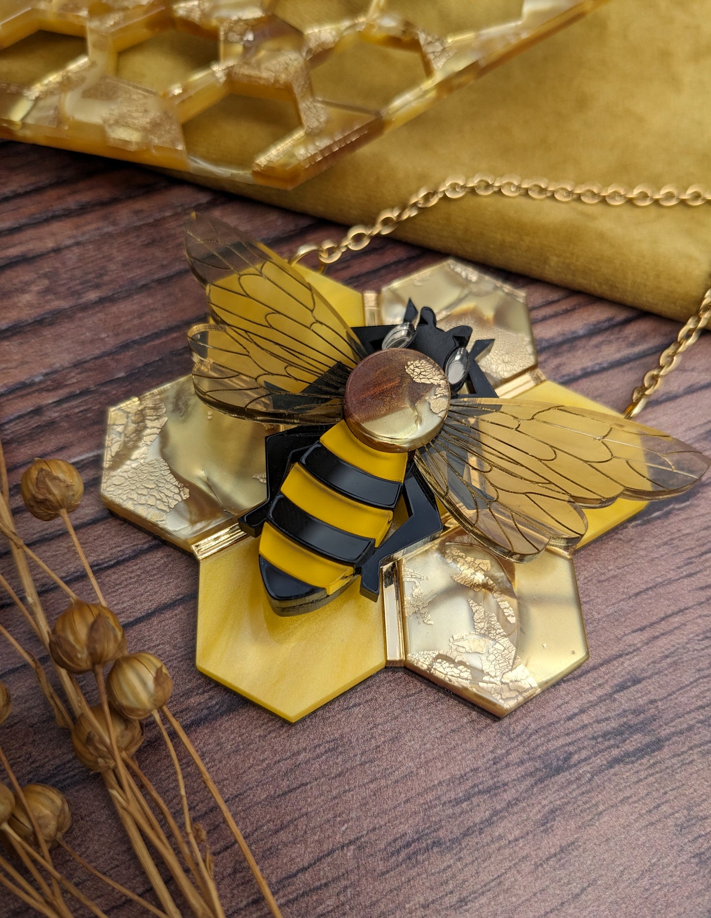PRE ORDER Small Honey Bee Necklace (new recycled acrylic). Sold out, may return next year
