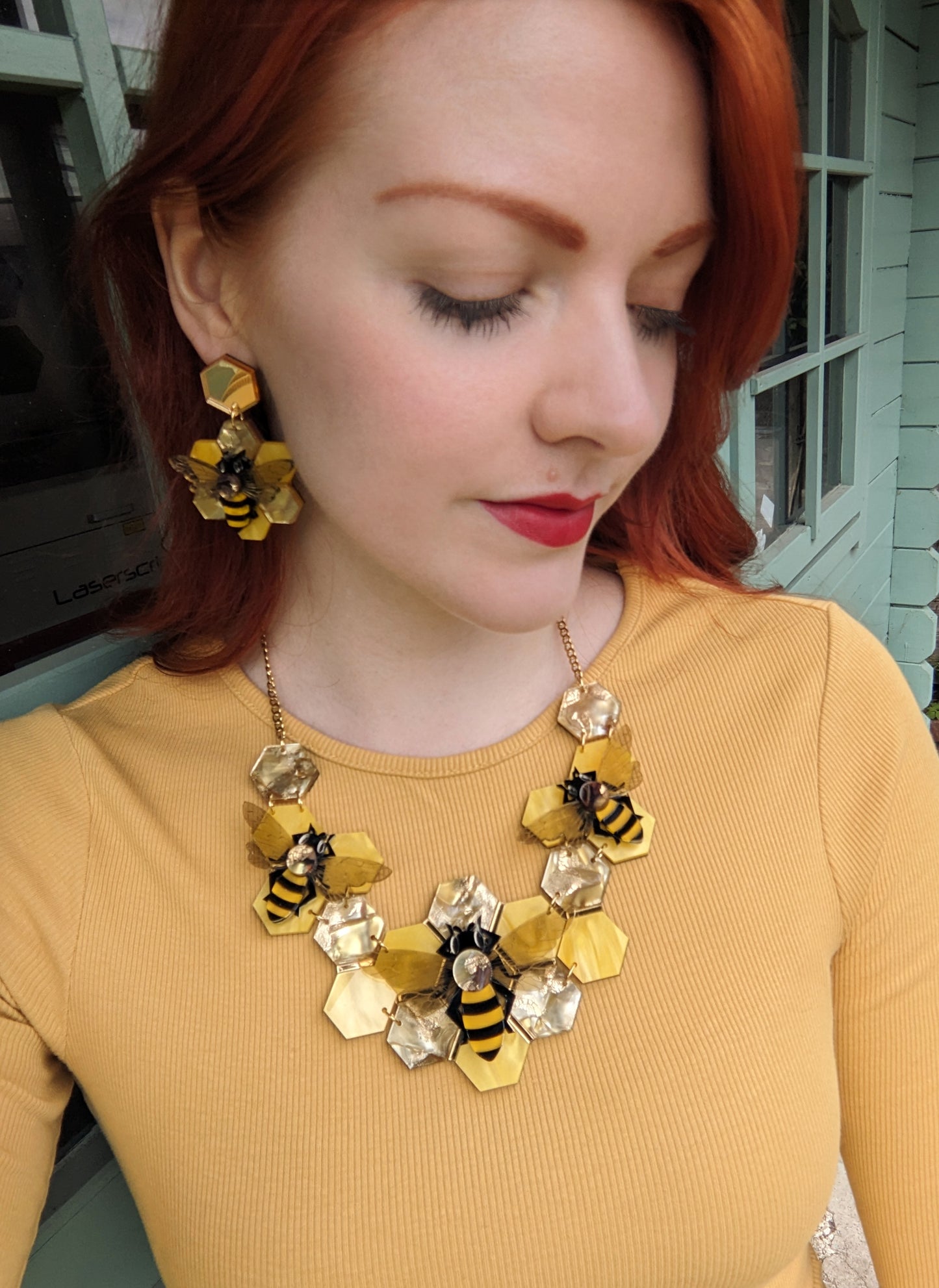 Statement Honey Bee Earrings (new recycled acrylic)