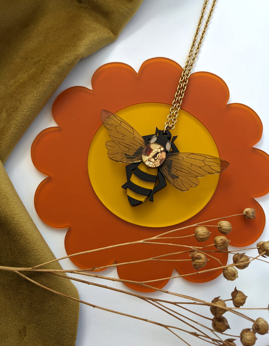 PRE ORDER Honey Bee Pendant, (featuring in house recycled acrylic)