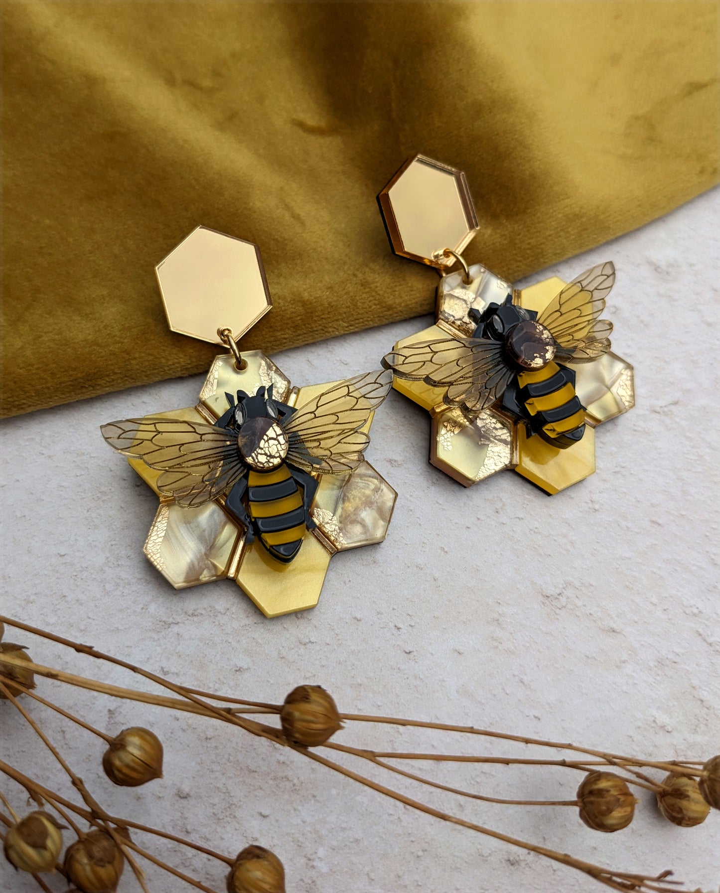Statement Honey Bee Earrings (new recycled acrylic)