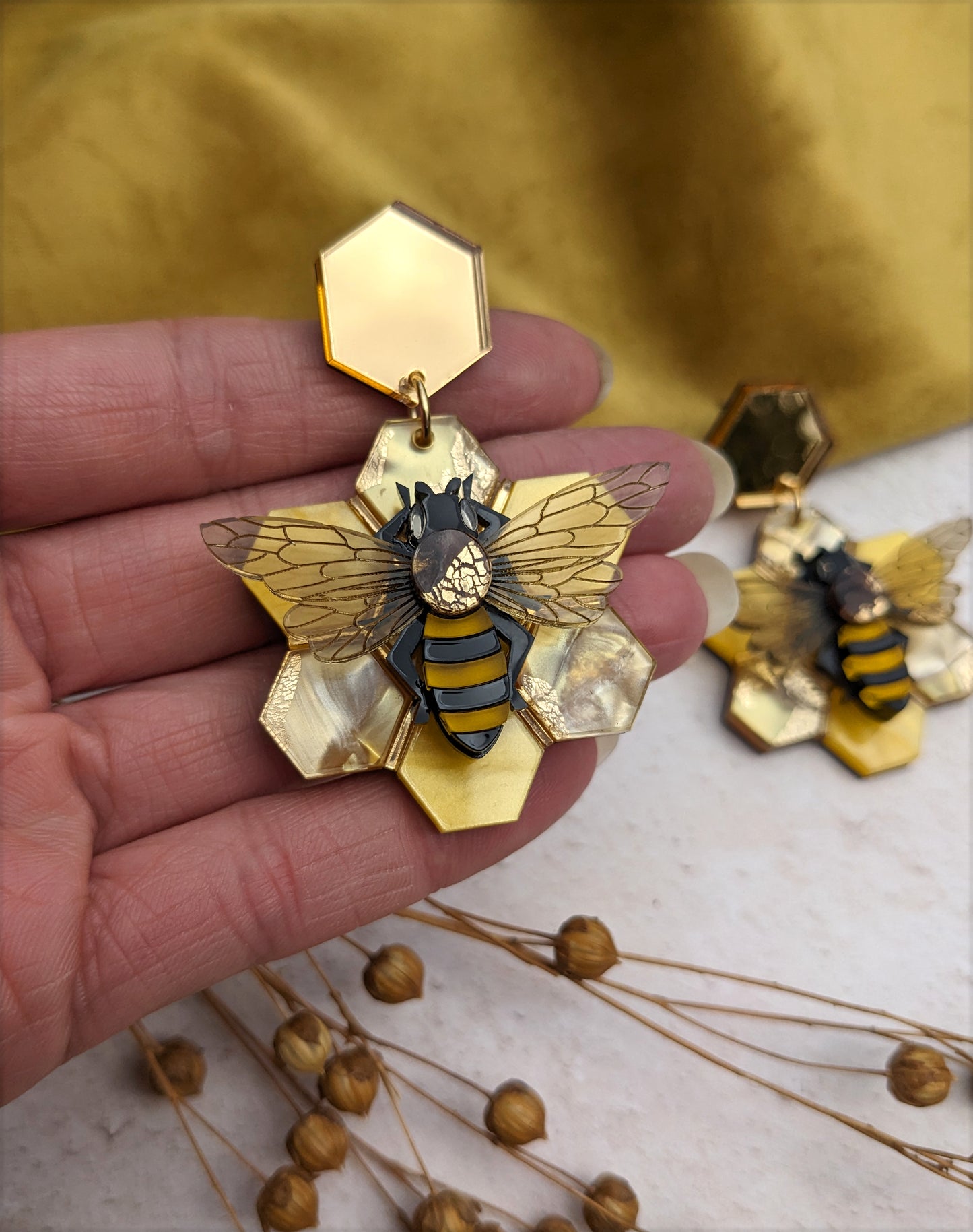 Statement Honey Bee Earrings (new recycled acrylic)