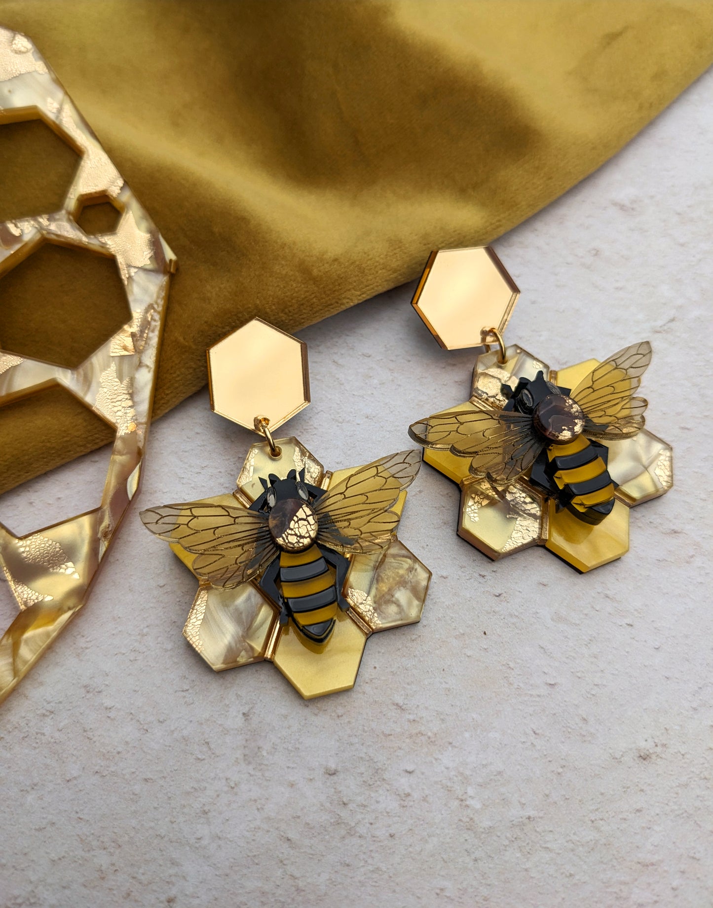 Statement Honey Bee Earrings (new recycled acrylic)
