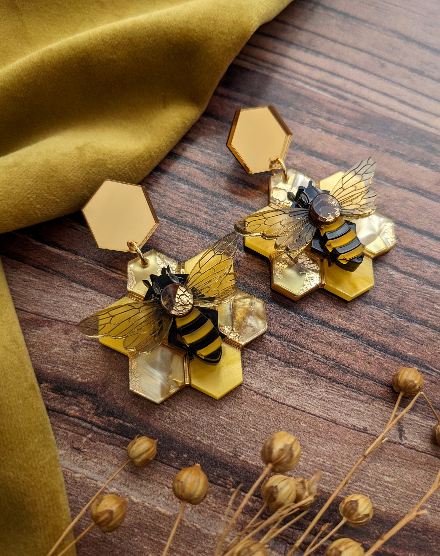 Statement Honey Bee Earrings (new recycled acrylic)