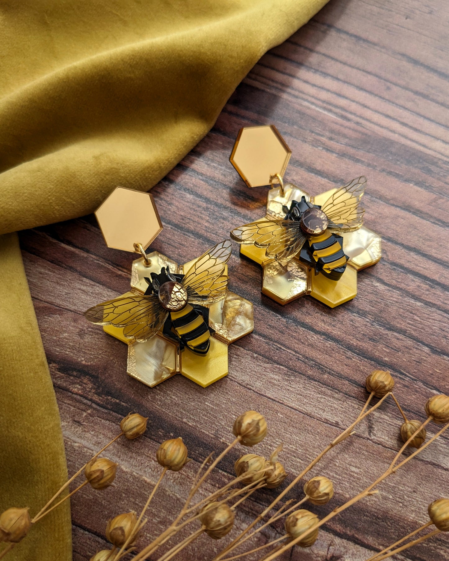 Statement Honey Bee Earrings (new recycled acrylic)