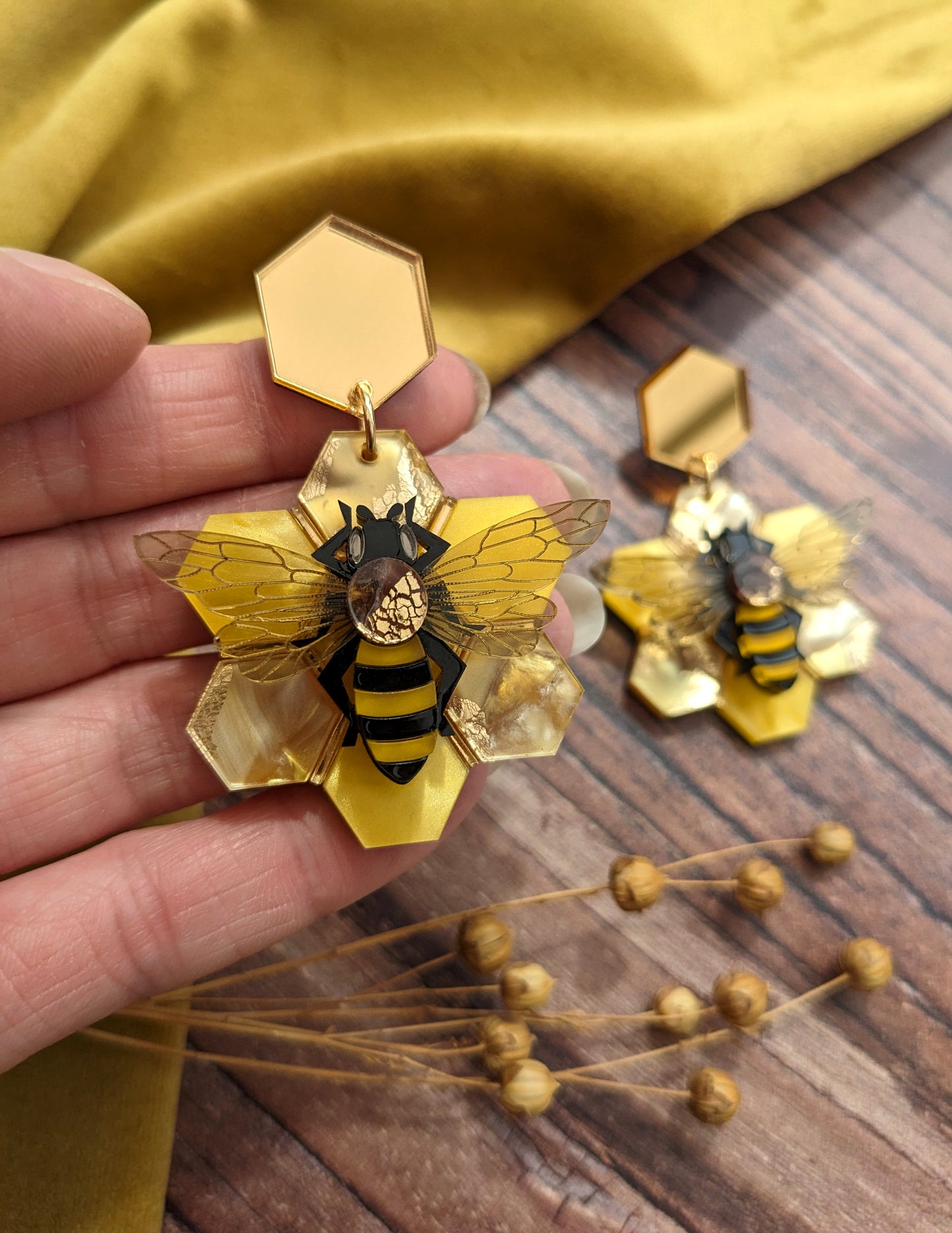 Statement Honey Bee Earrings (new recycled acrylic)