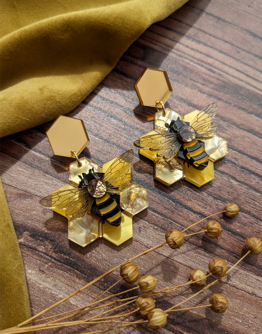 PRE ORDER Statement Honey Bee Earrings (featuring in house recycled acrylic) 1 slot available