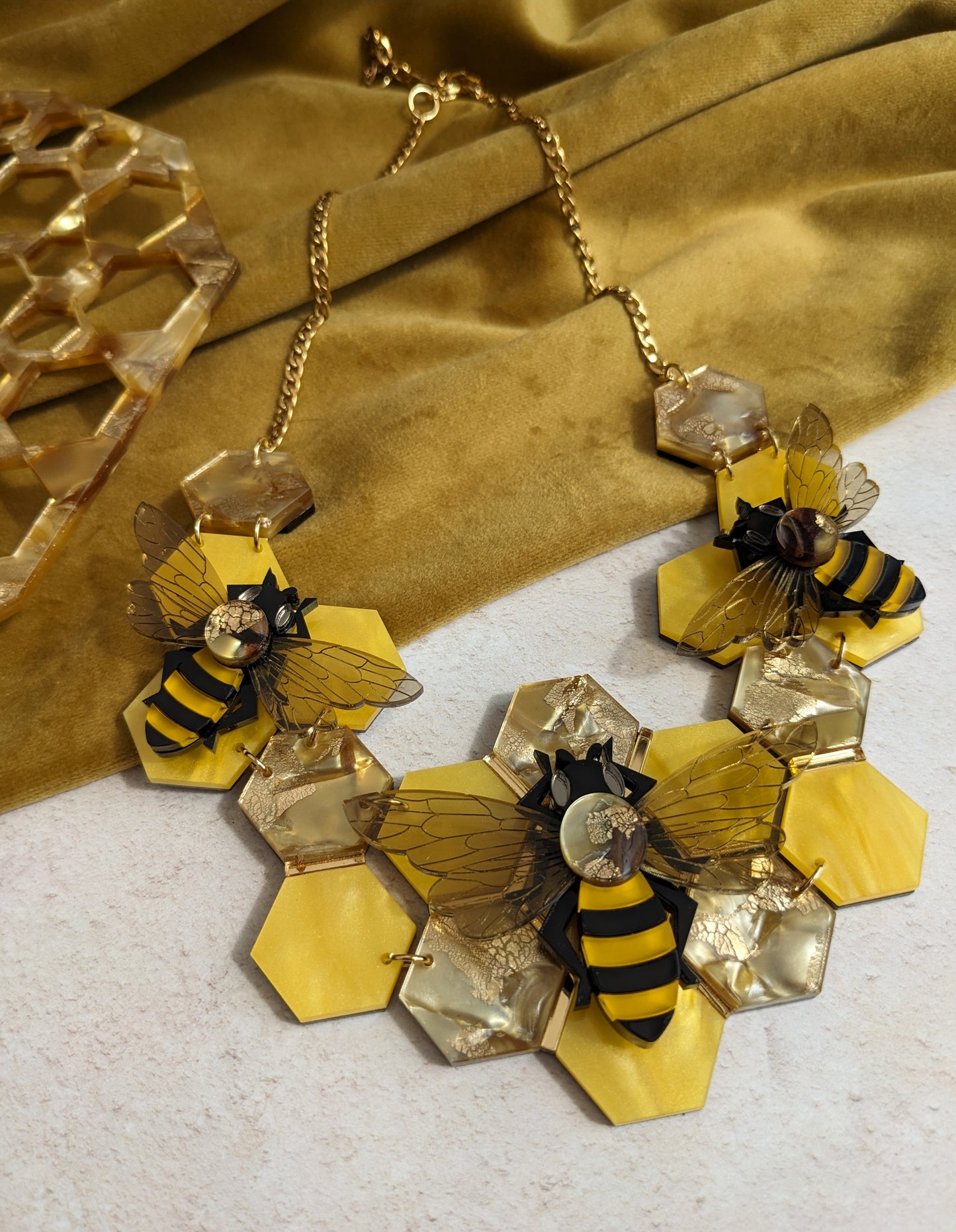 Statement Honey Bee Necklace (featuring in house recycled acrylic) - Last 4, not restocking again!