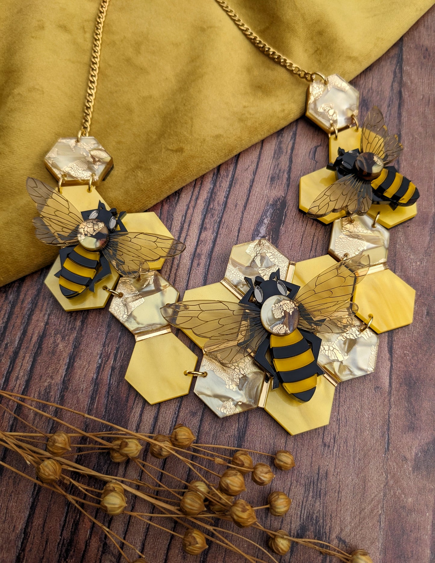 Statement Honey Bee Necklace (featuring in house recycled acrylic) - Last 4, not restocking again!