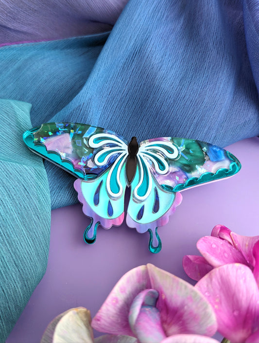 PRE ORDER Butterfly Brooch Purple/Teal/Blue (featuring in house recycled acrylic) - 2 extra slots