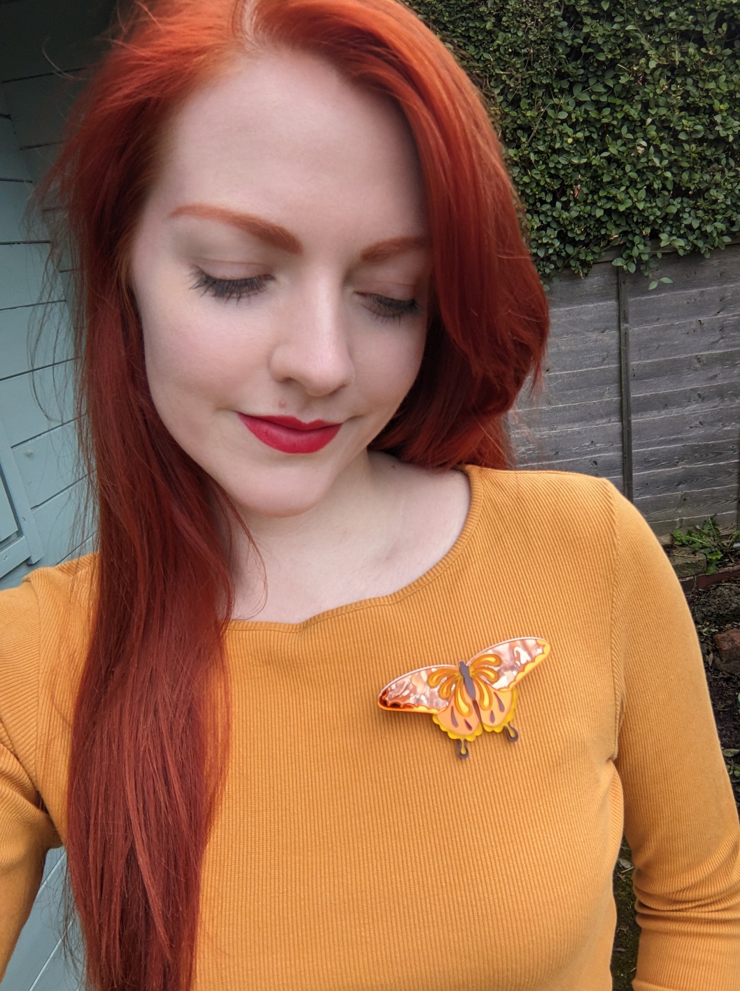 Butterfly Brooch Orange/Yellow (new recycled acrylic)