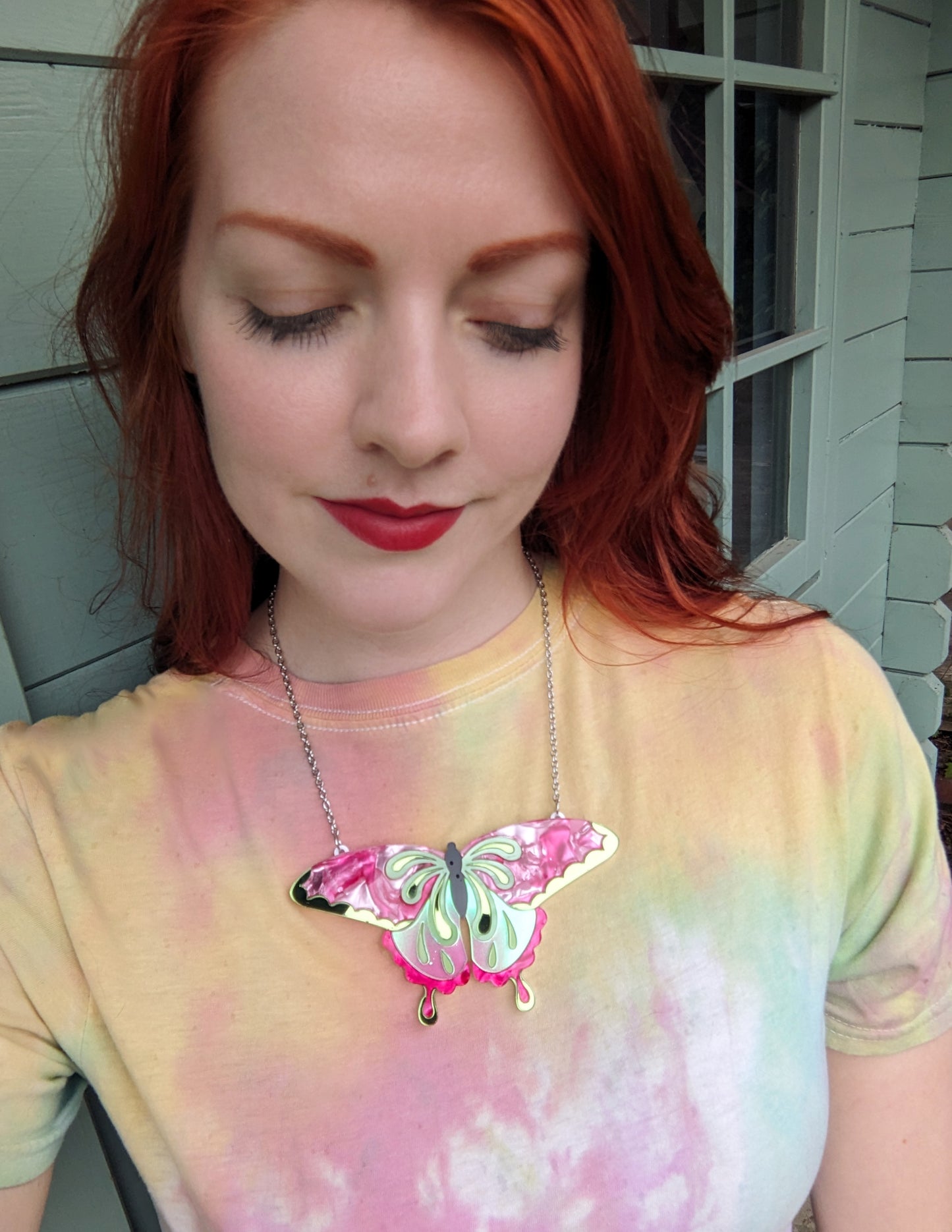 Butterfly Necklace Pink/Green (new recycled acrylic)