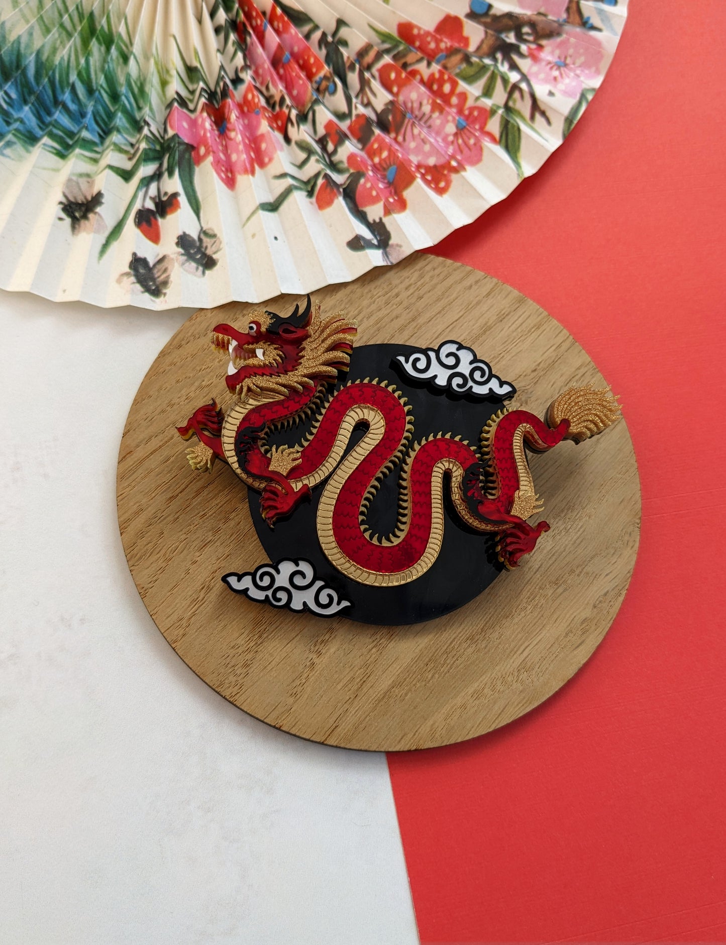 PRE ORDER Chinese Dragon Brooch or Necklace RED