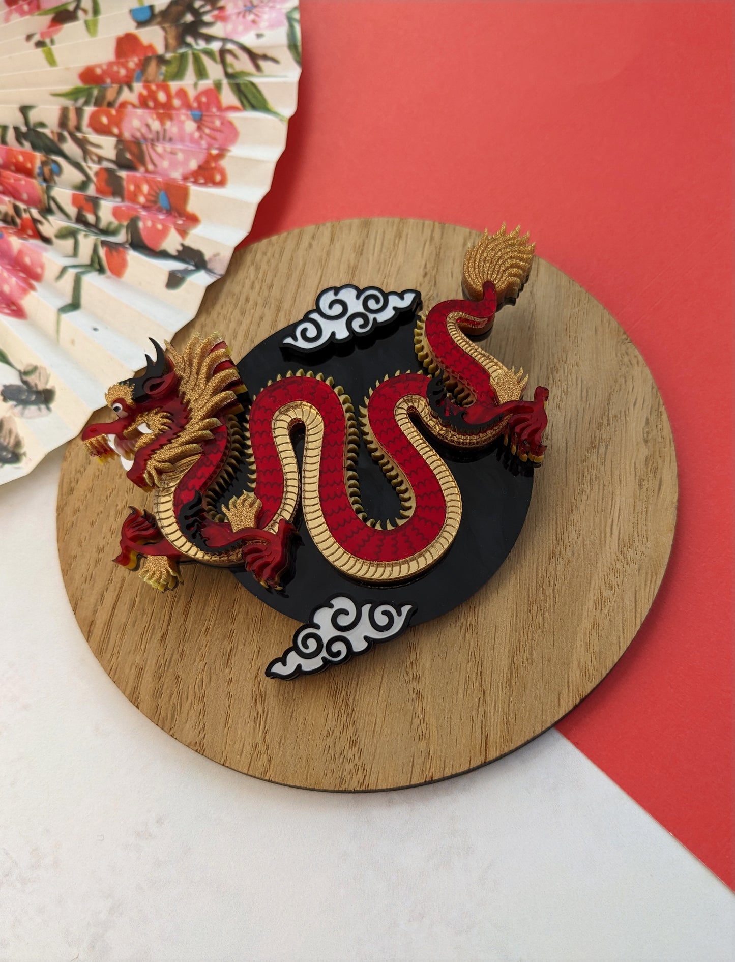 PRE ORDER Chinese Dragon Brooch or Necklace RED