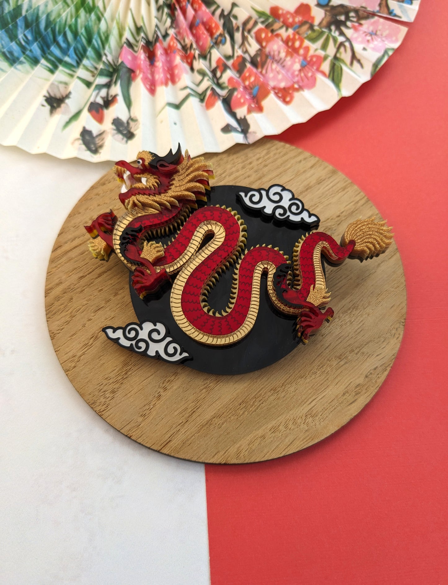 PRE ORDER Chinese Dragon Brooch or Necklace RED