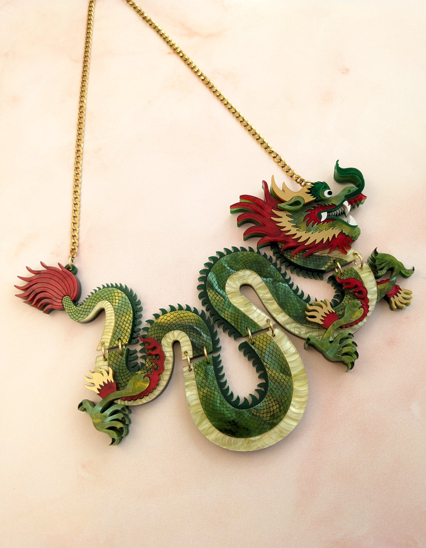 PRE ORDER Statement Chinese Dragon Necklace Without Clouds GREEN