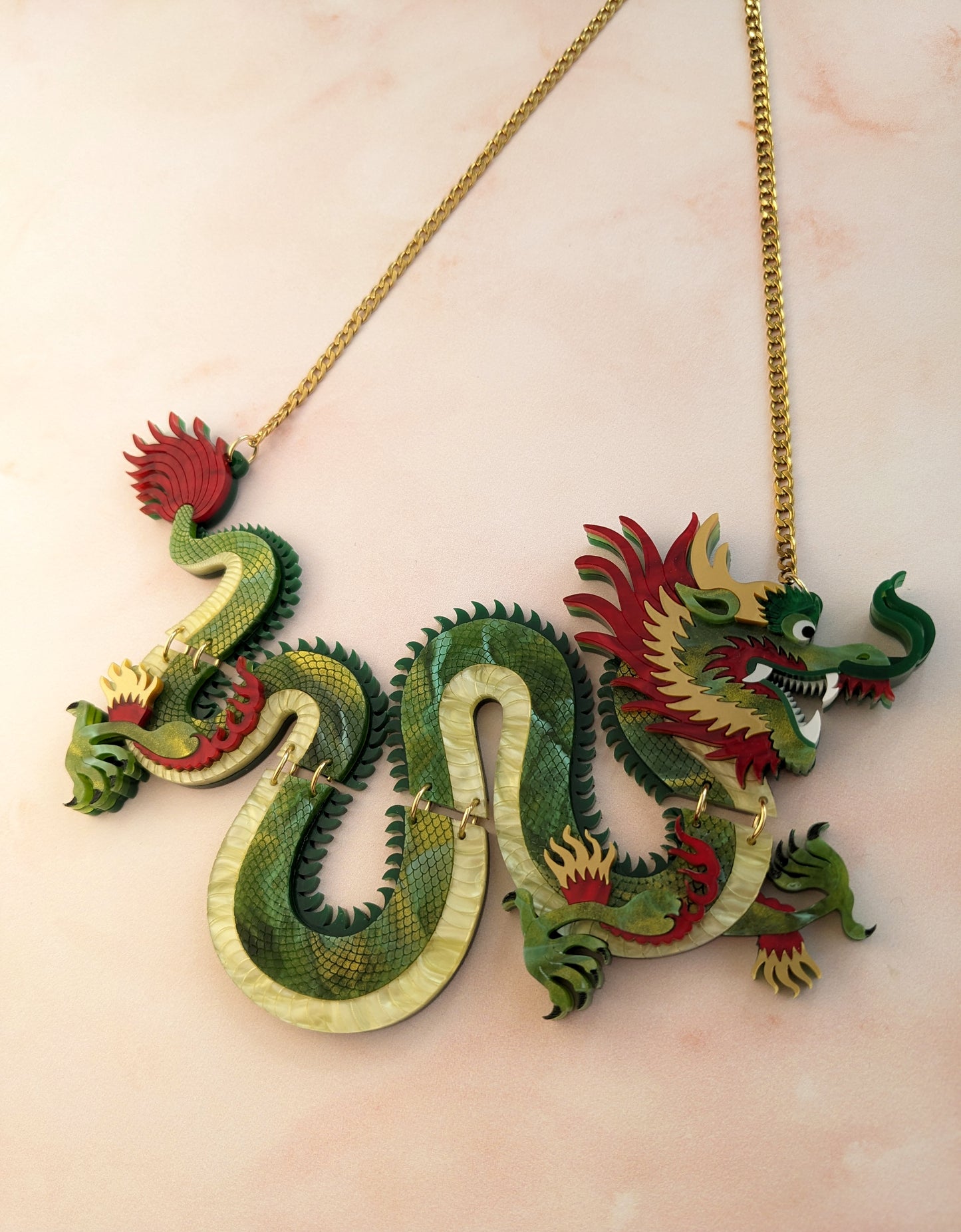 PRE ORDER Statement Chinese Dragon Necklace Without Clouds GREEN