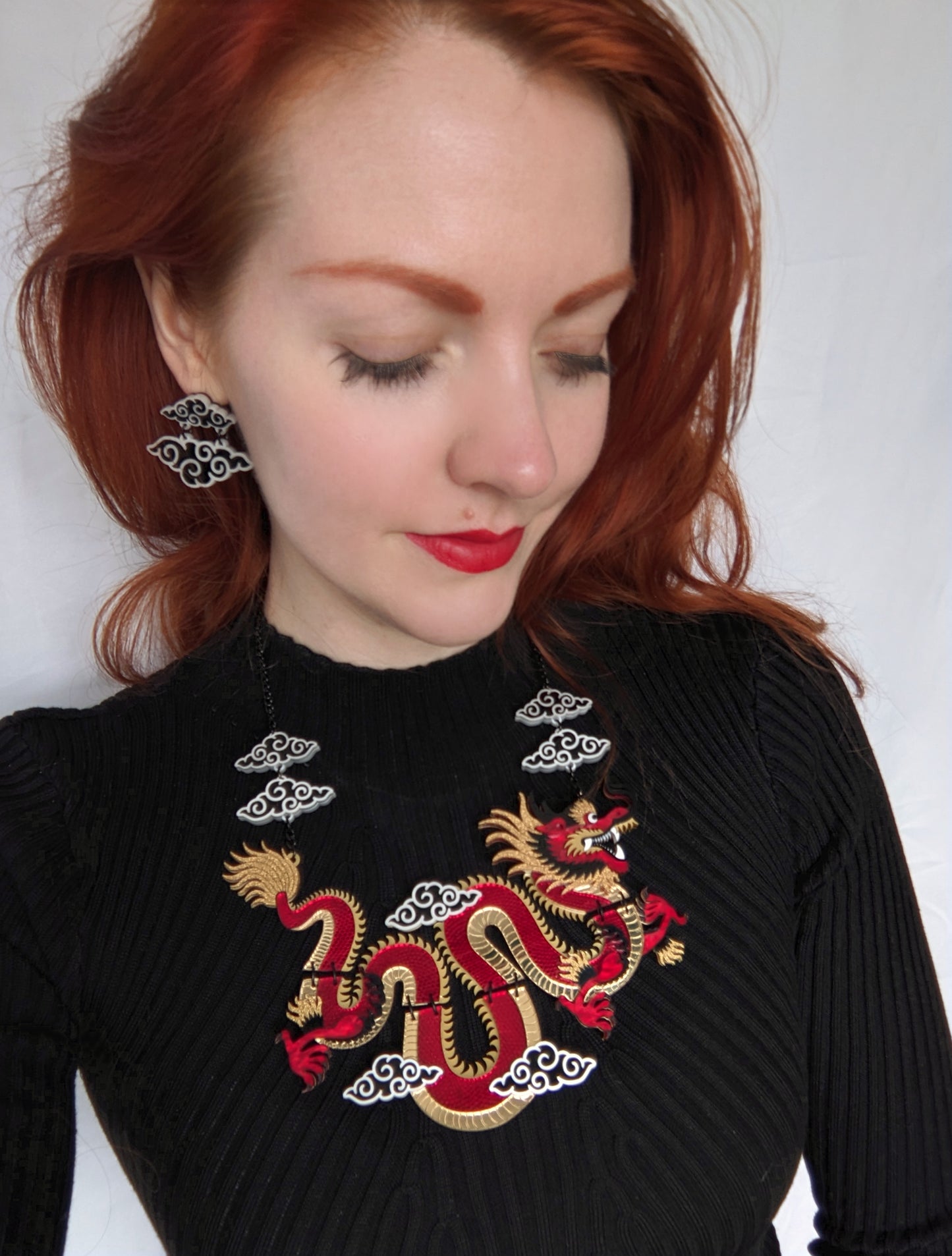 PRE ORDER Chinese Inspired Double Cloud Earrings Black & White (2 types)