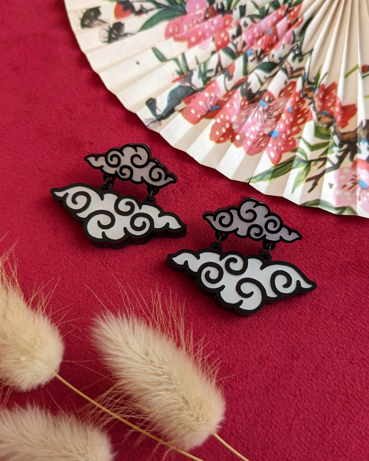 PRE ORDER Chinese Inspired Double Cloud Earrings Black & White (2 types)