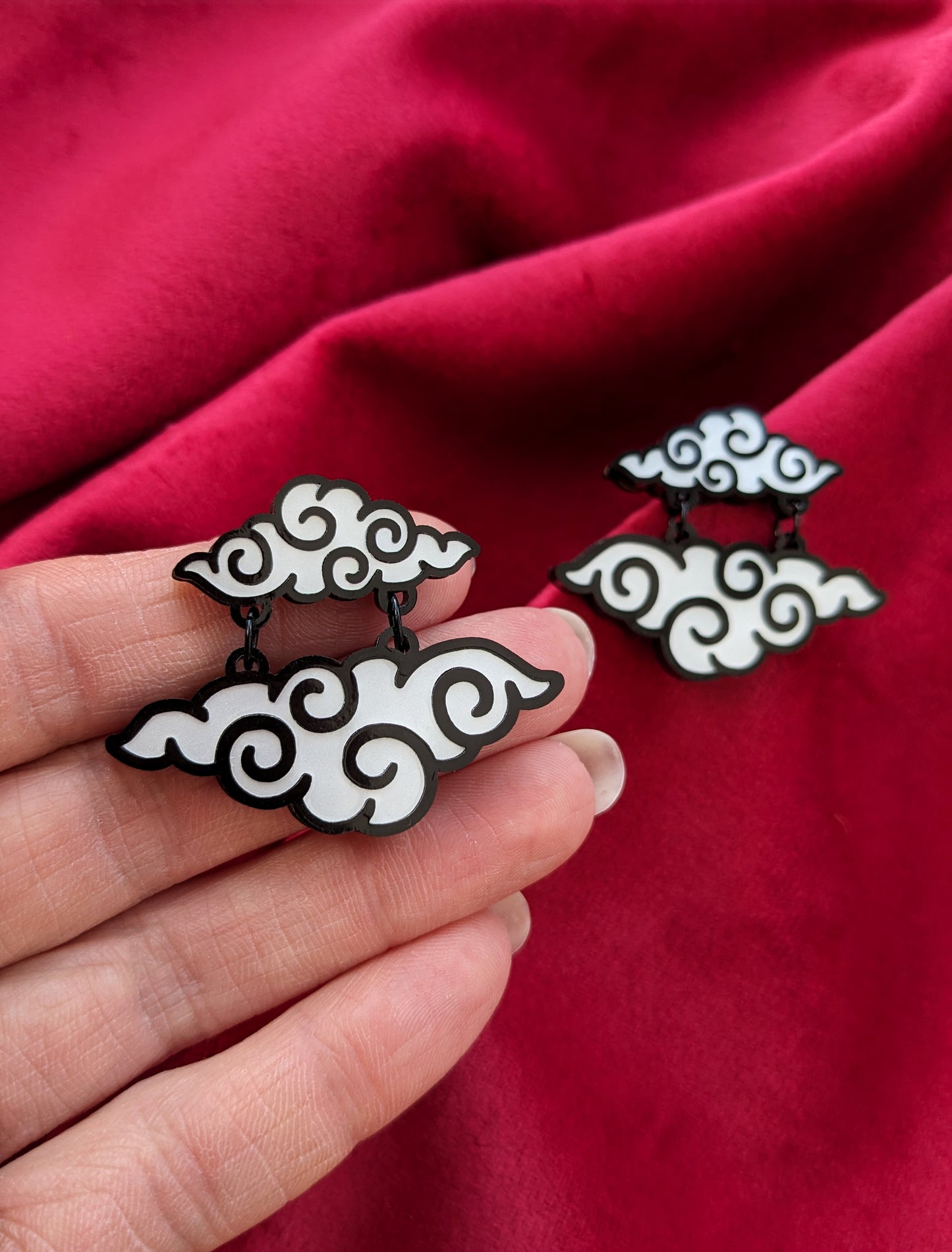 PRE ORDER Chinese Inspired Double Cloud Earrings Black & White (2 types)