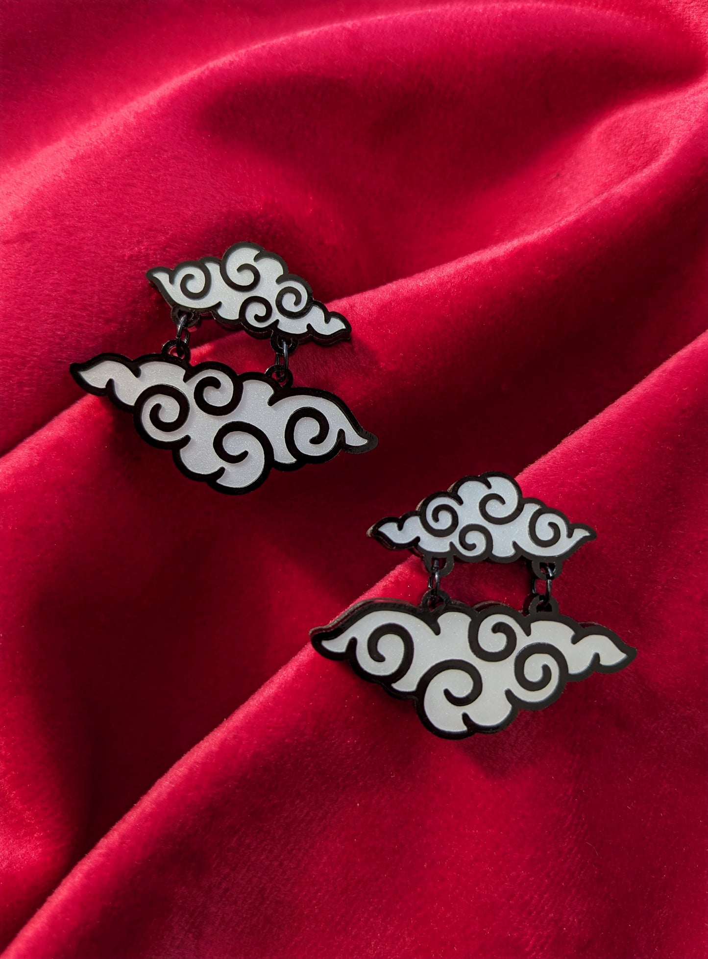 PRE ORDER Chinese Inspired Double Cloud Earrings Black & White (2 types)