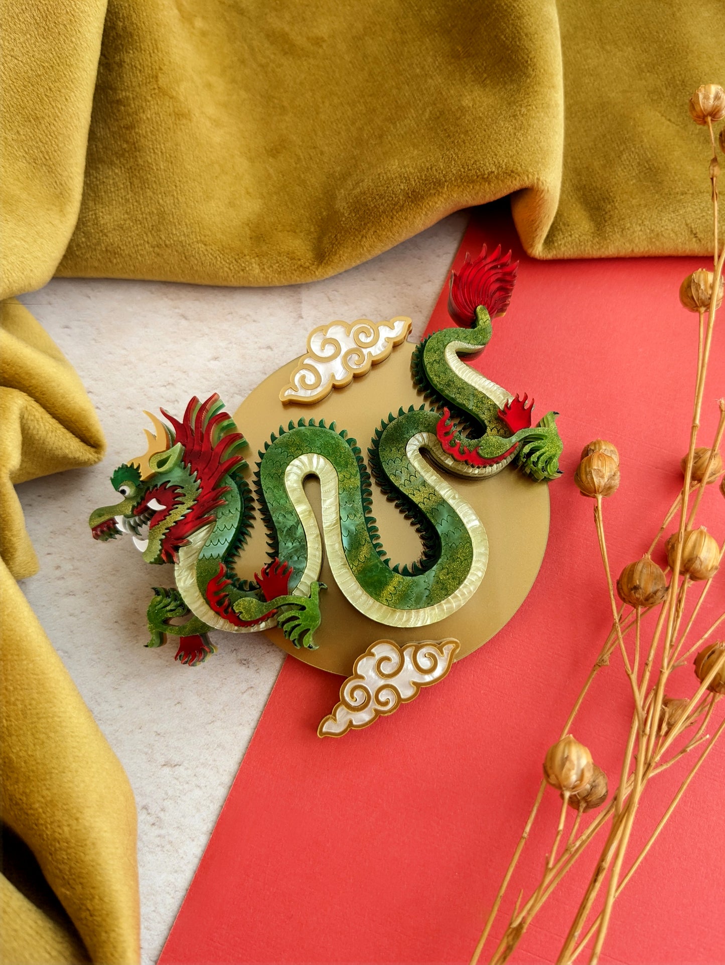PRE ORDER Chinese Dragon Brooch or Necklace GREEN