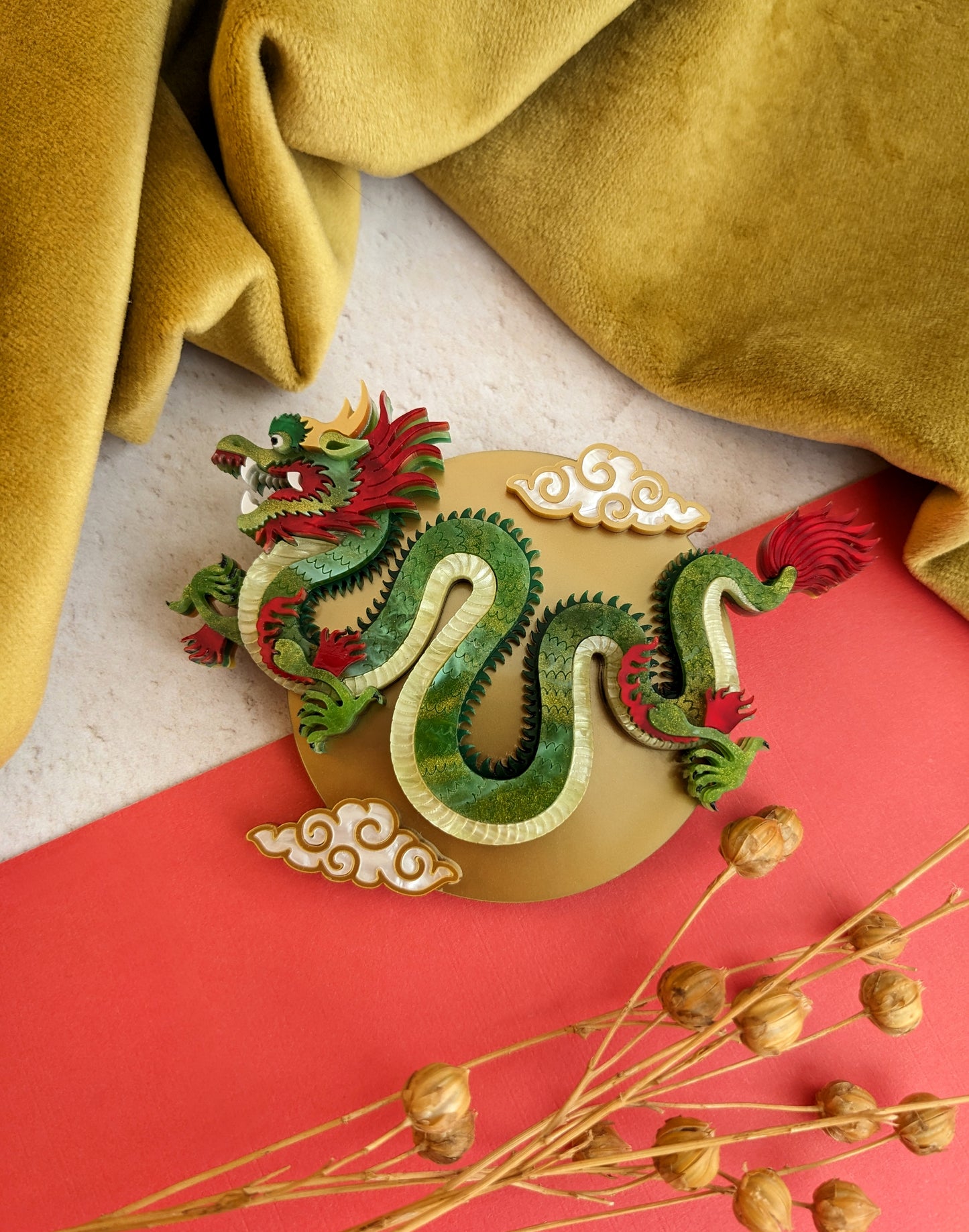 PRE ORDER Chinese Dragon Brooch or Necklace GREEN