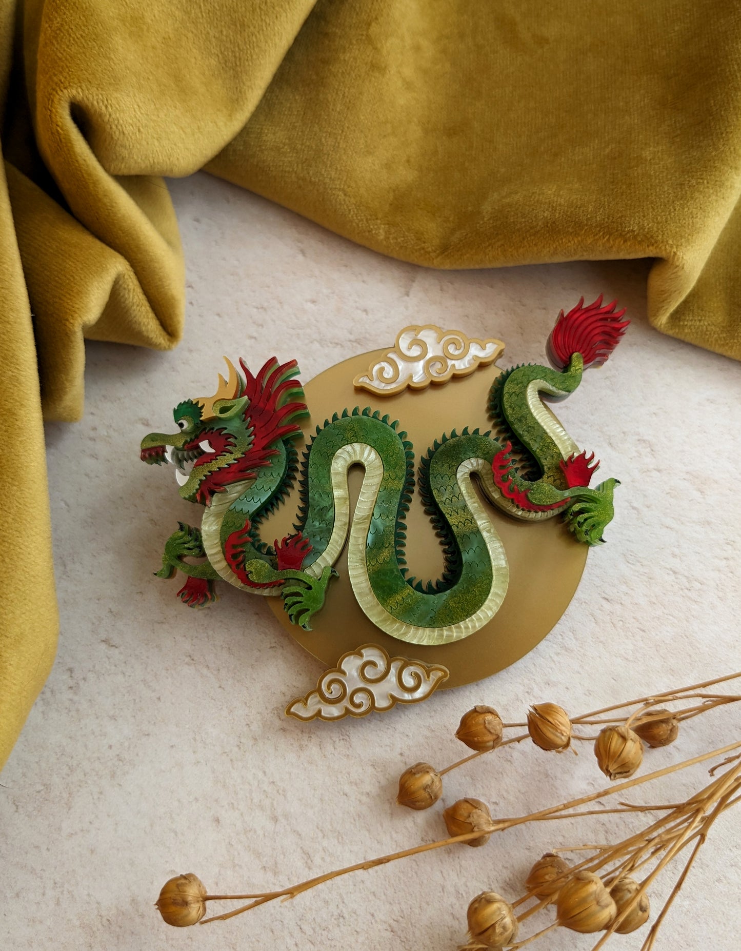 PRE ORDER Chinese Dragon Brooch or Necklace GREEN