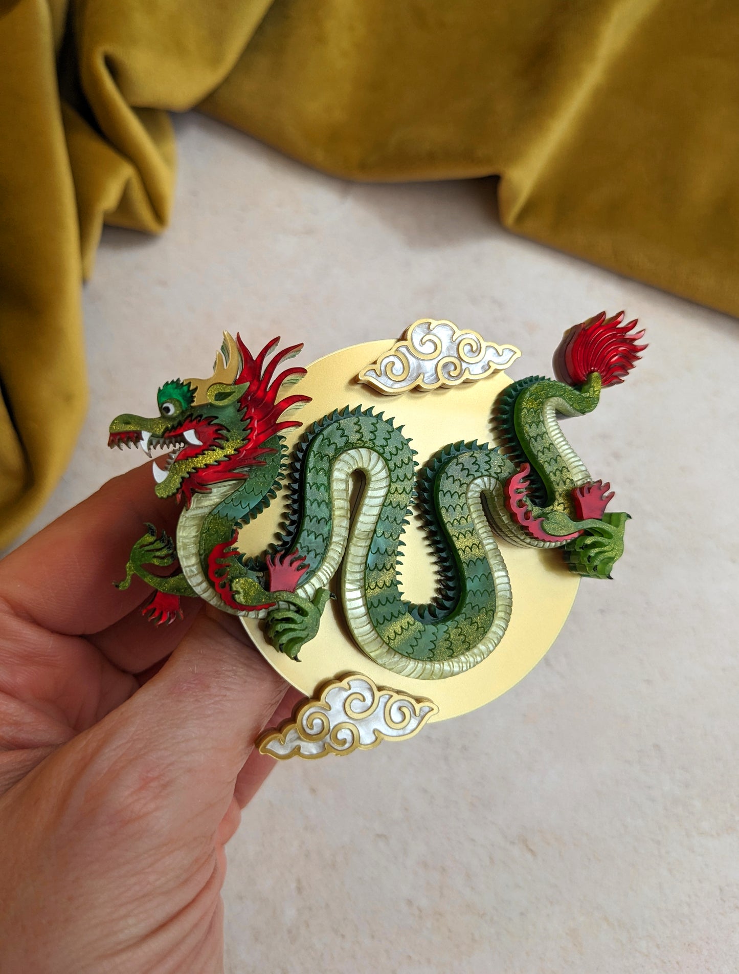 PRE ORDER Chinese Dragon Brooch or Necklace GREEN