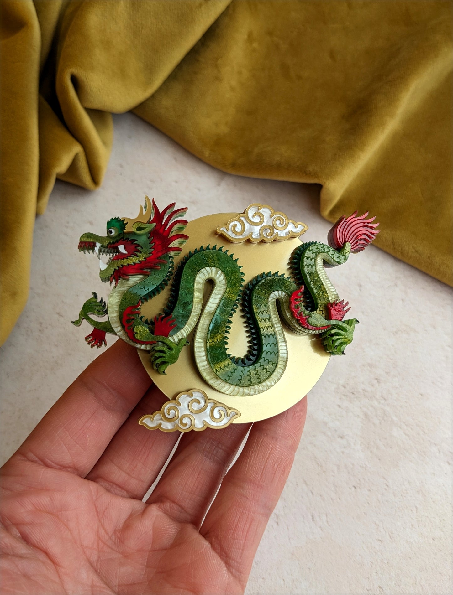 PRE ORDER Chinese Dragon Brooch or Necklace GREEN