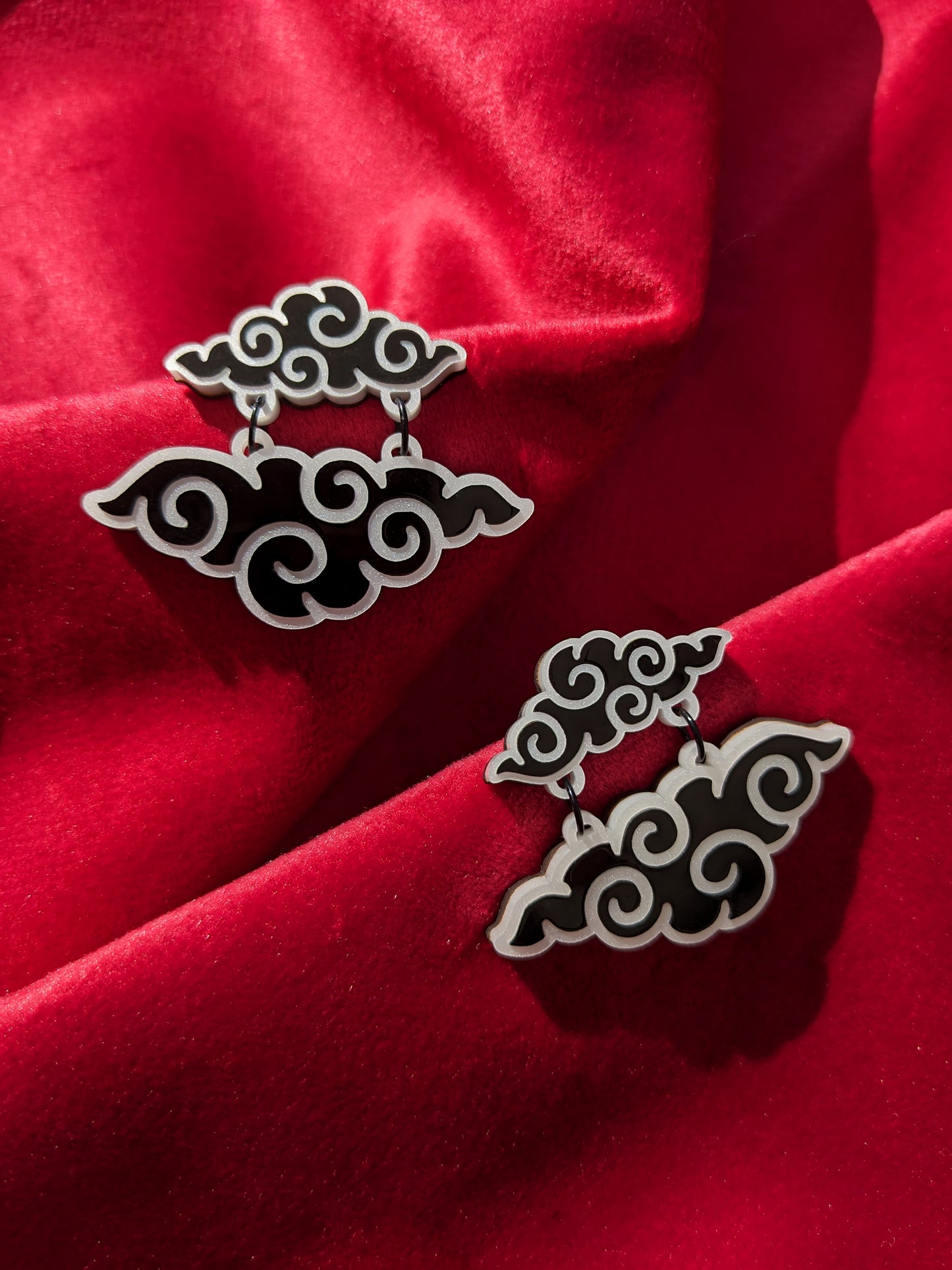 PRE ORDER Chinese Inspired Double Cloud Earrings Black & White (2 types)