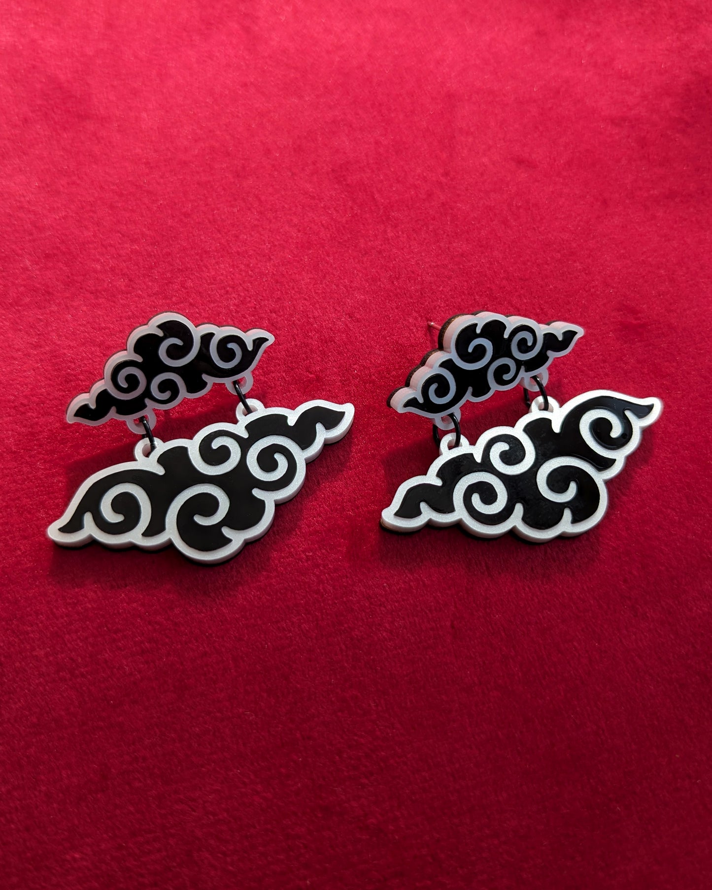 PRE ORDER Chinese Inspired Double Cloud Earrings Black & White (2 types)