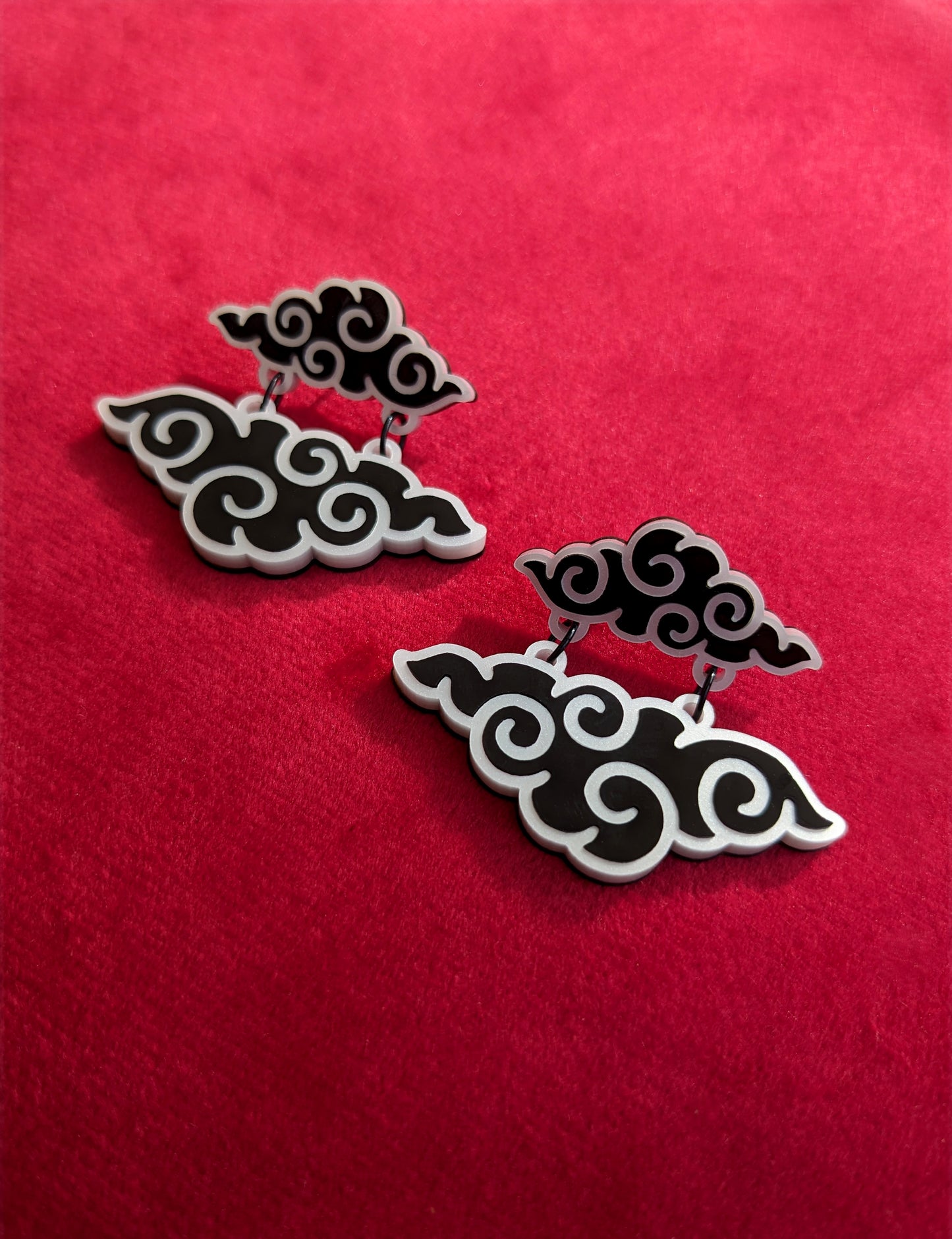 PRE ORDER Chinese Inspired Double Cloud Earrings Black & White (2 types)
