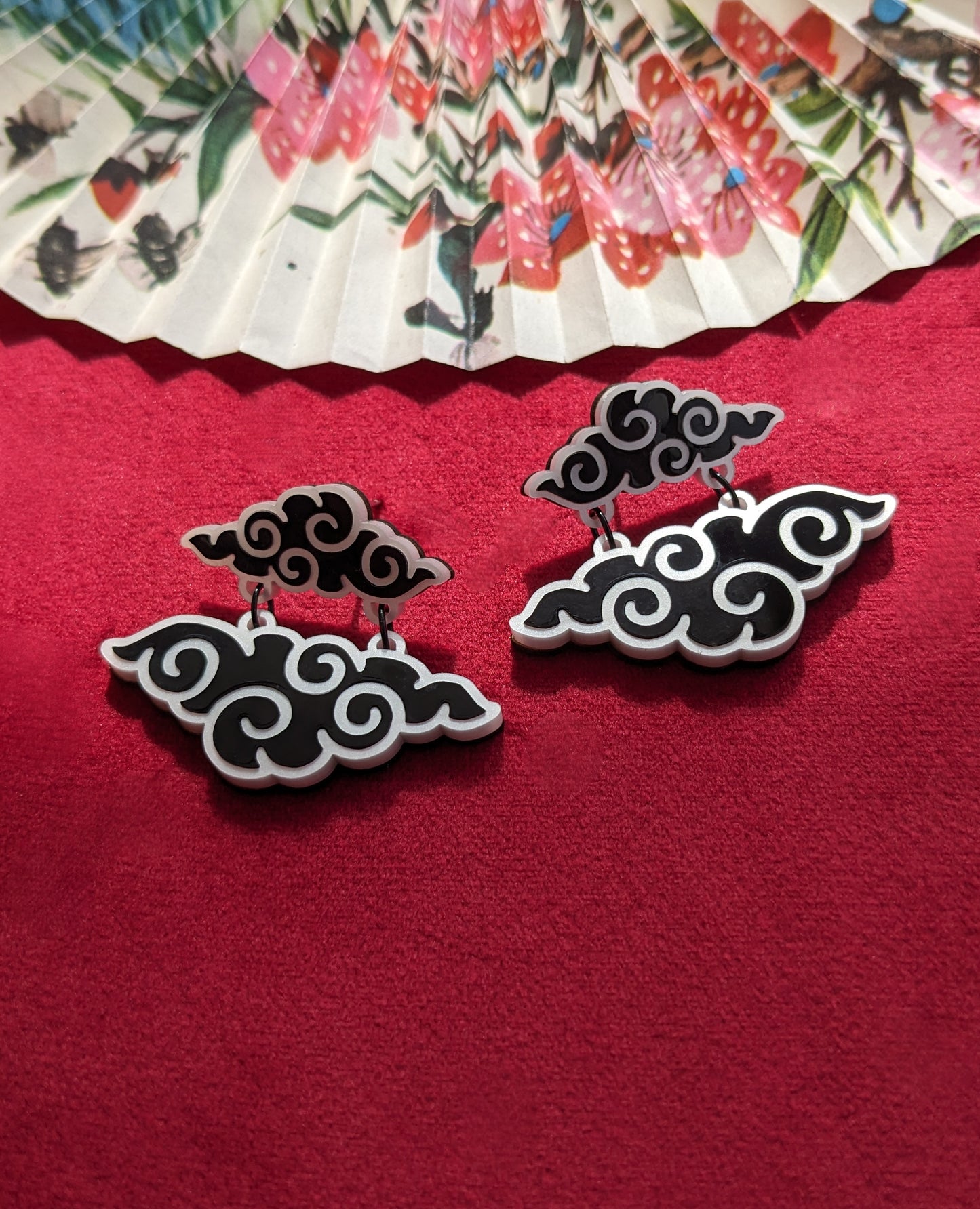 PRE ORDER Chinese Inspired Double Cloud Earrings Black & White (2 types)