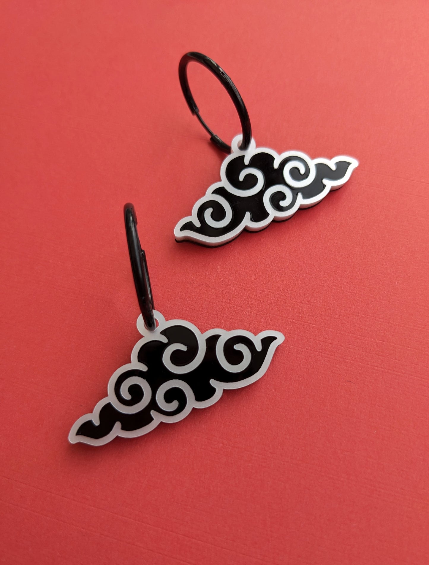 PRE ORDER Chinese Inspired Cloud Hoop Earrings Black & White (2 types)
