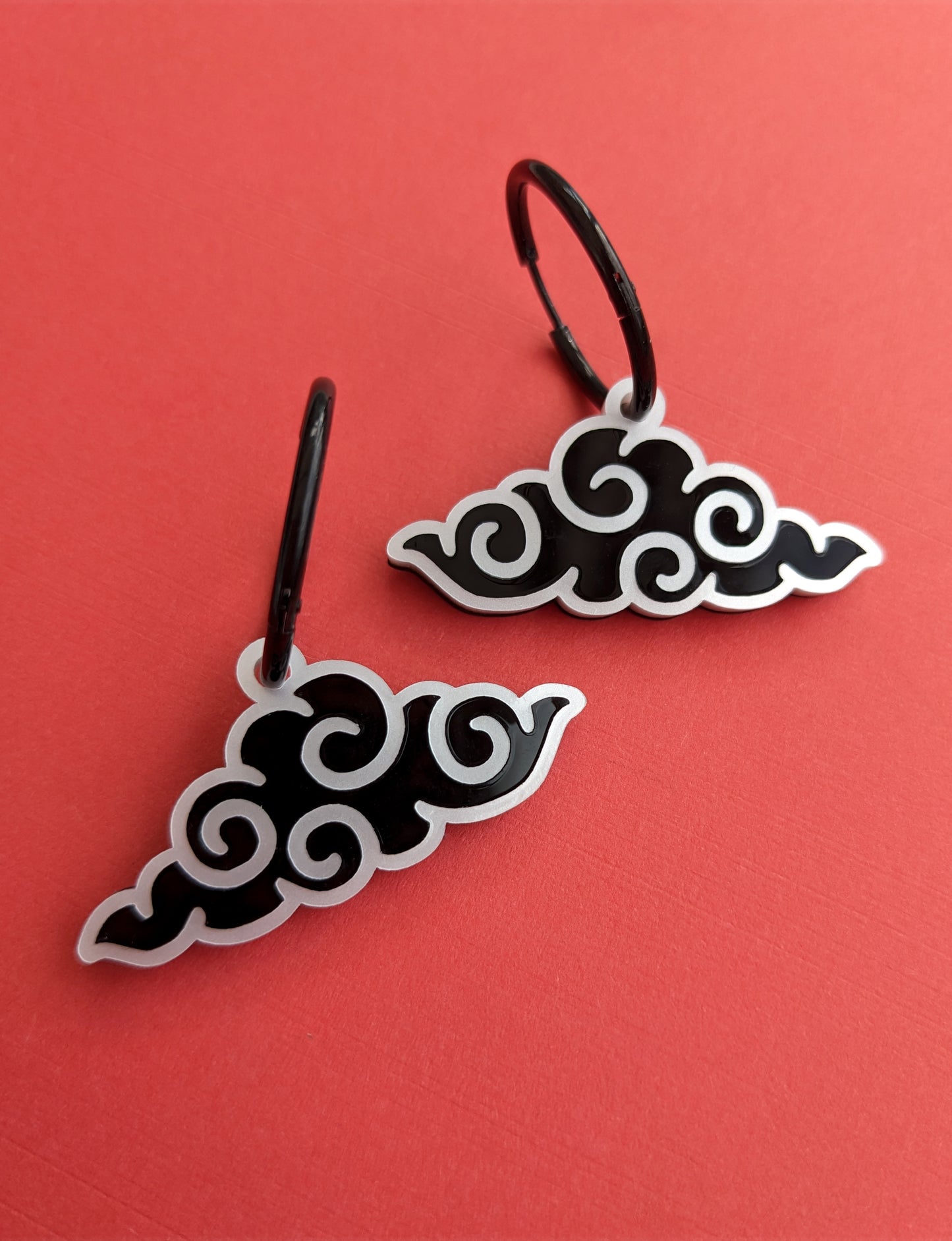 PRE ORDER Chinese Inspired Cloud Hoop Earrings Black & White (2 types)