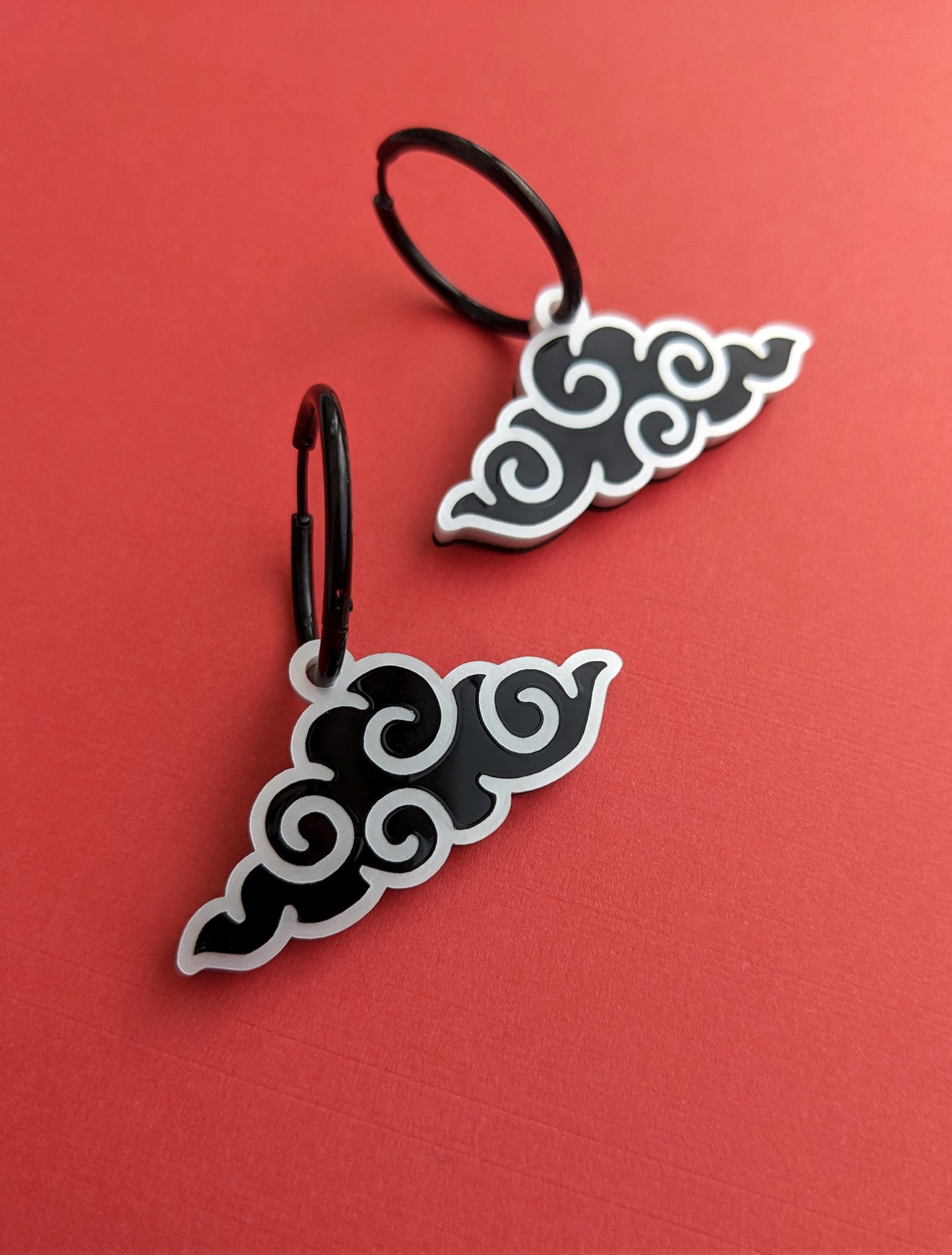 PRE ORDER Chinese Inspired Cloud Hoop Earrings Black & White (2 types)