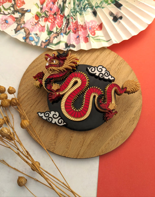 PRE ORDER Chinese Dragon Brooch or Necklace RED